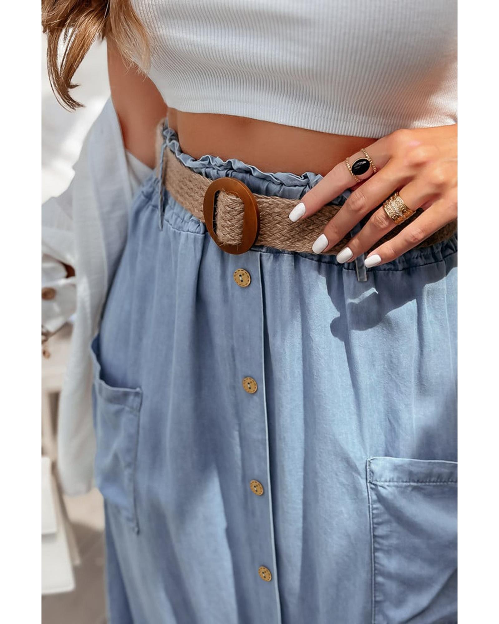 Beau Blue Buttoned Front High Waist Side Pockets Denim Maxi Skirt - L 6
