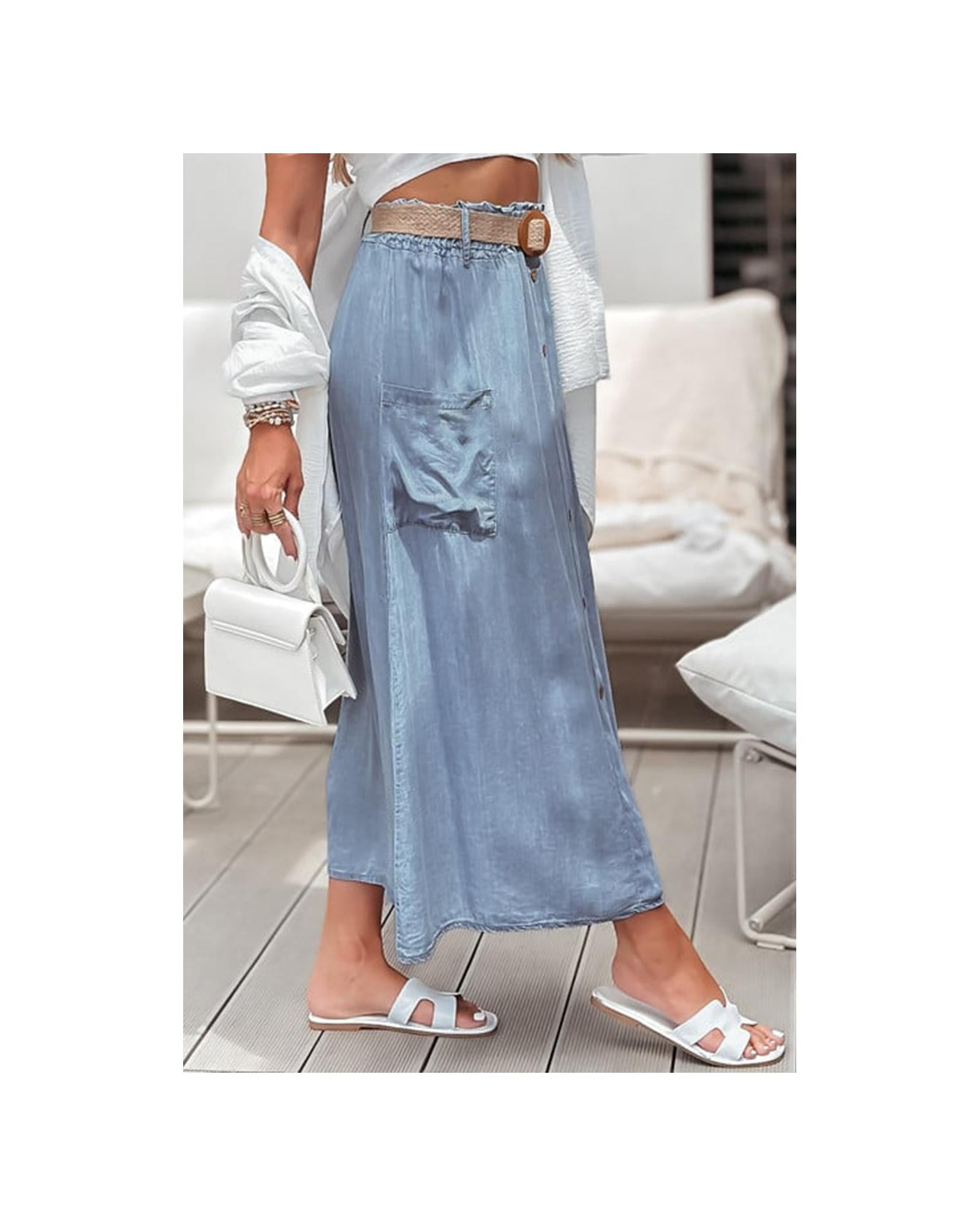 Beau Blue Buttoned Front High Waist Side Pockets Denim Maxi Skirt - M 3
