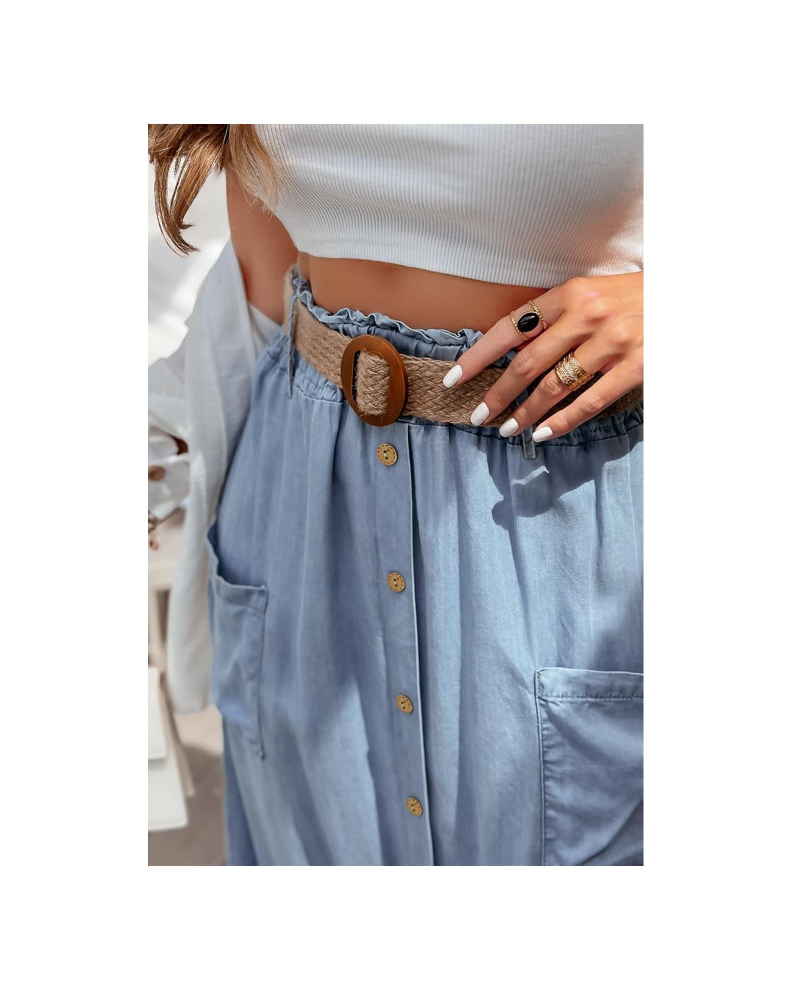 Beau Blue Buttoned Front High Waist Side Pockets Denim Maxi Skirt - M 6