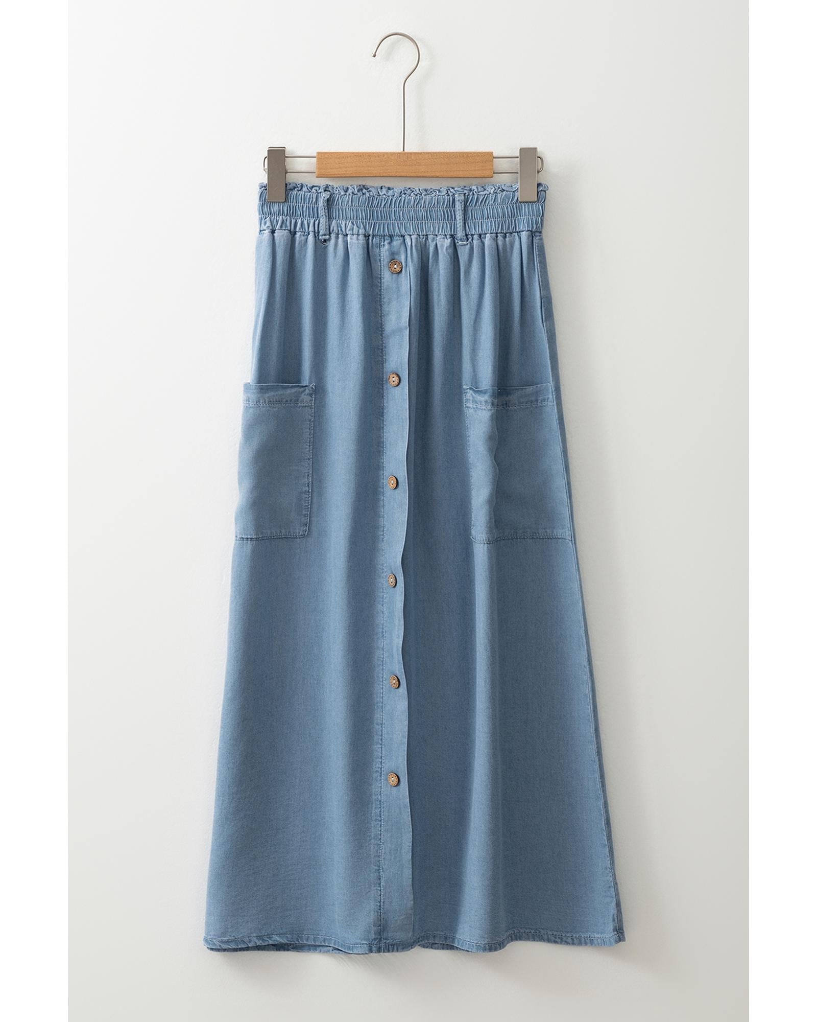 Beau Blue Buttoned Front High Waist Side Pockets Denim Maxi Skirt - M 7