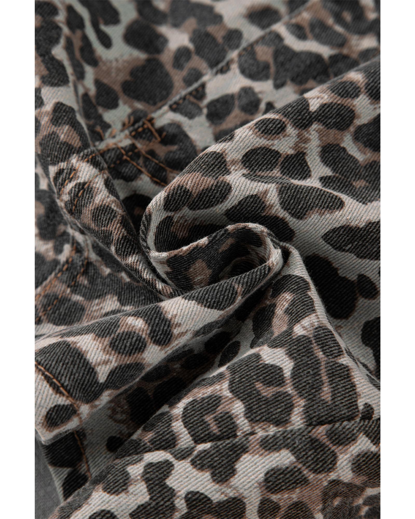Khaki Leopard Denim Mini Skirt - 4 US 4