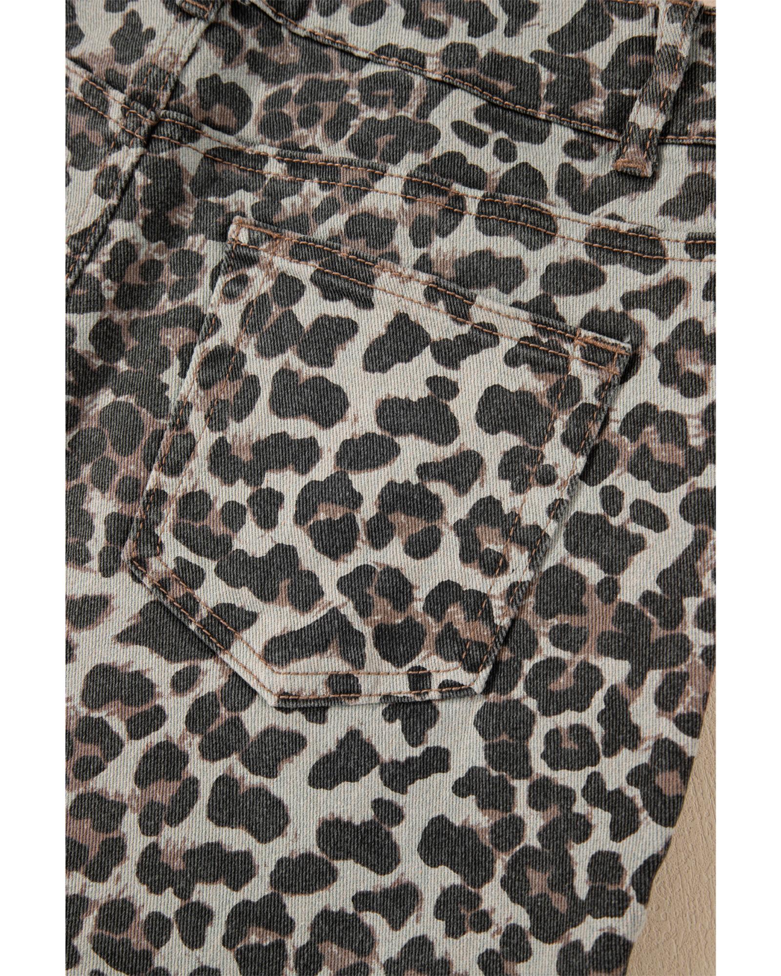 Khaki Leopard Denim Mini Skirt - 4 US 5