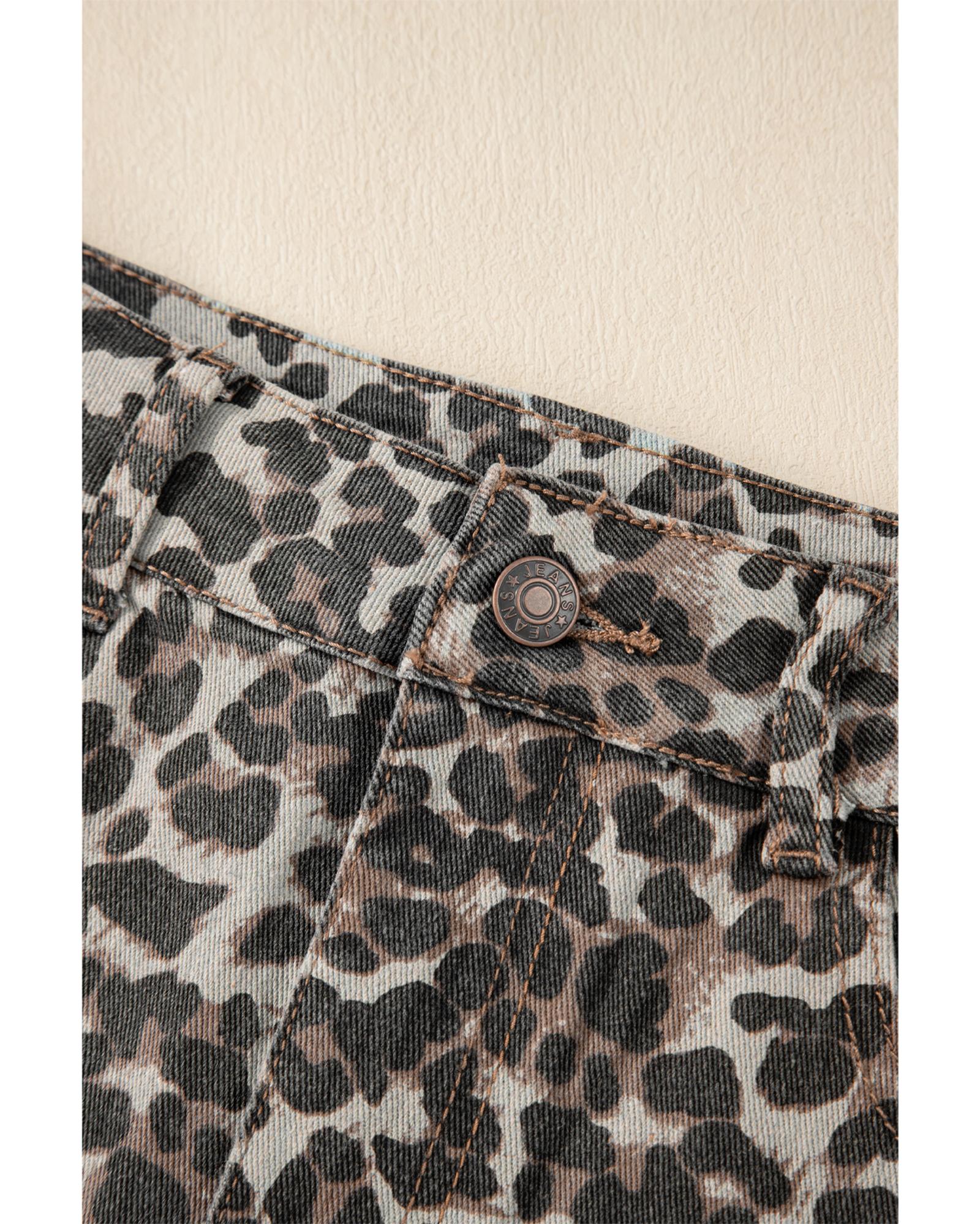 Khaki Leopard Denim Mini Skirt - 4 US 7