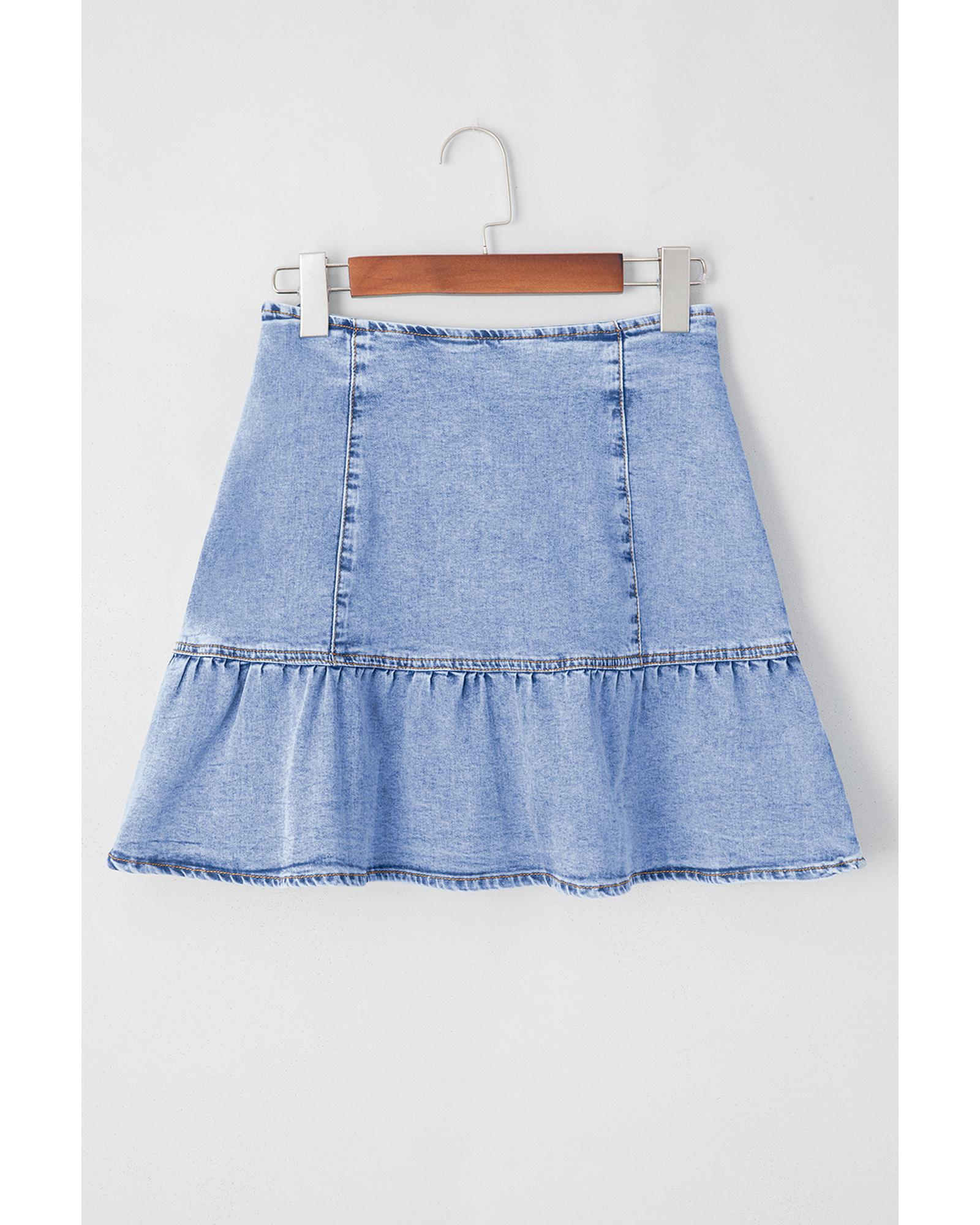 Beau Blue Asymmetric Ruffle Overlay Denim Mini Skirt - M 5