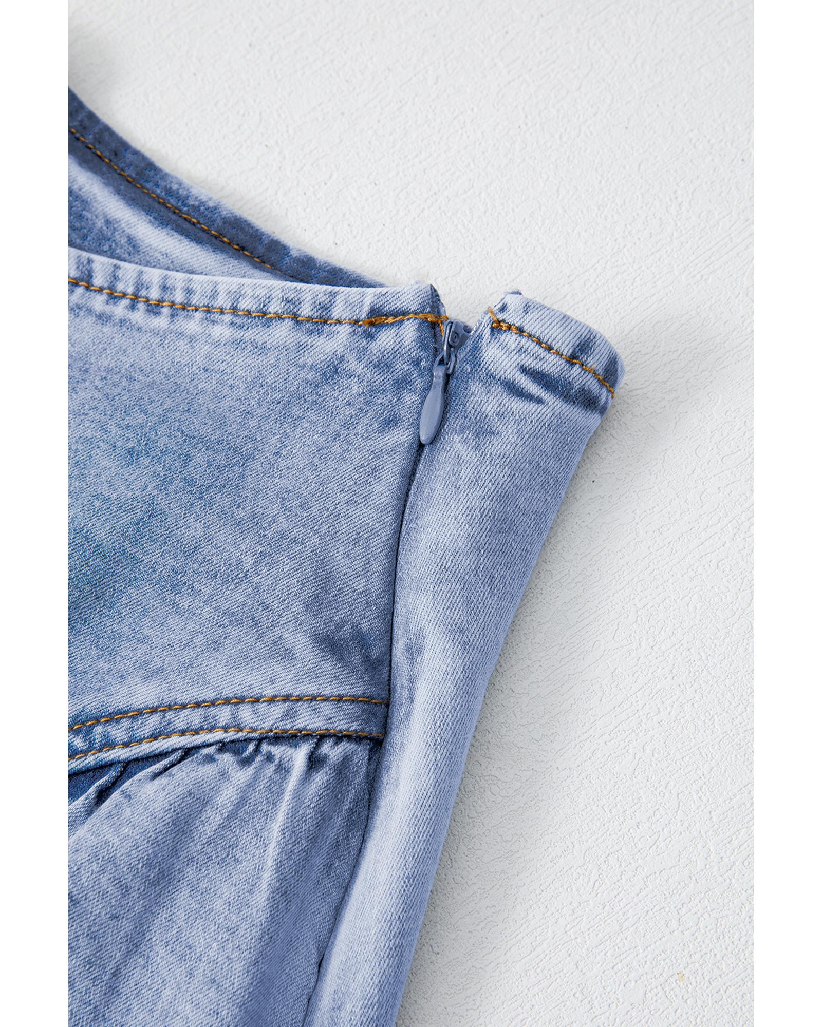 Beau Blue Asymmetric Ruffle Overlay Denim Mini Skirt - M 7