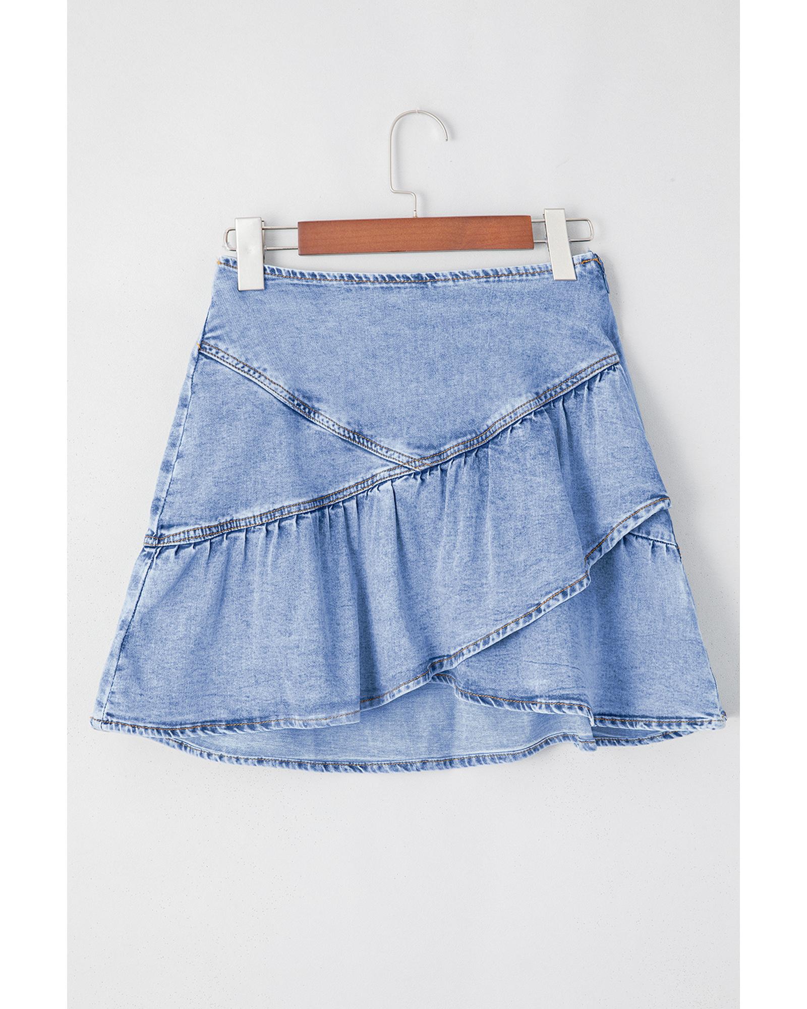 Beau Blue Asymmetric Ruffle Overlay Denim Mini Skirt - XL 5