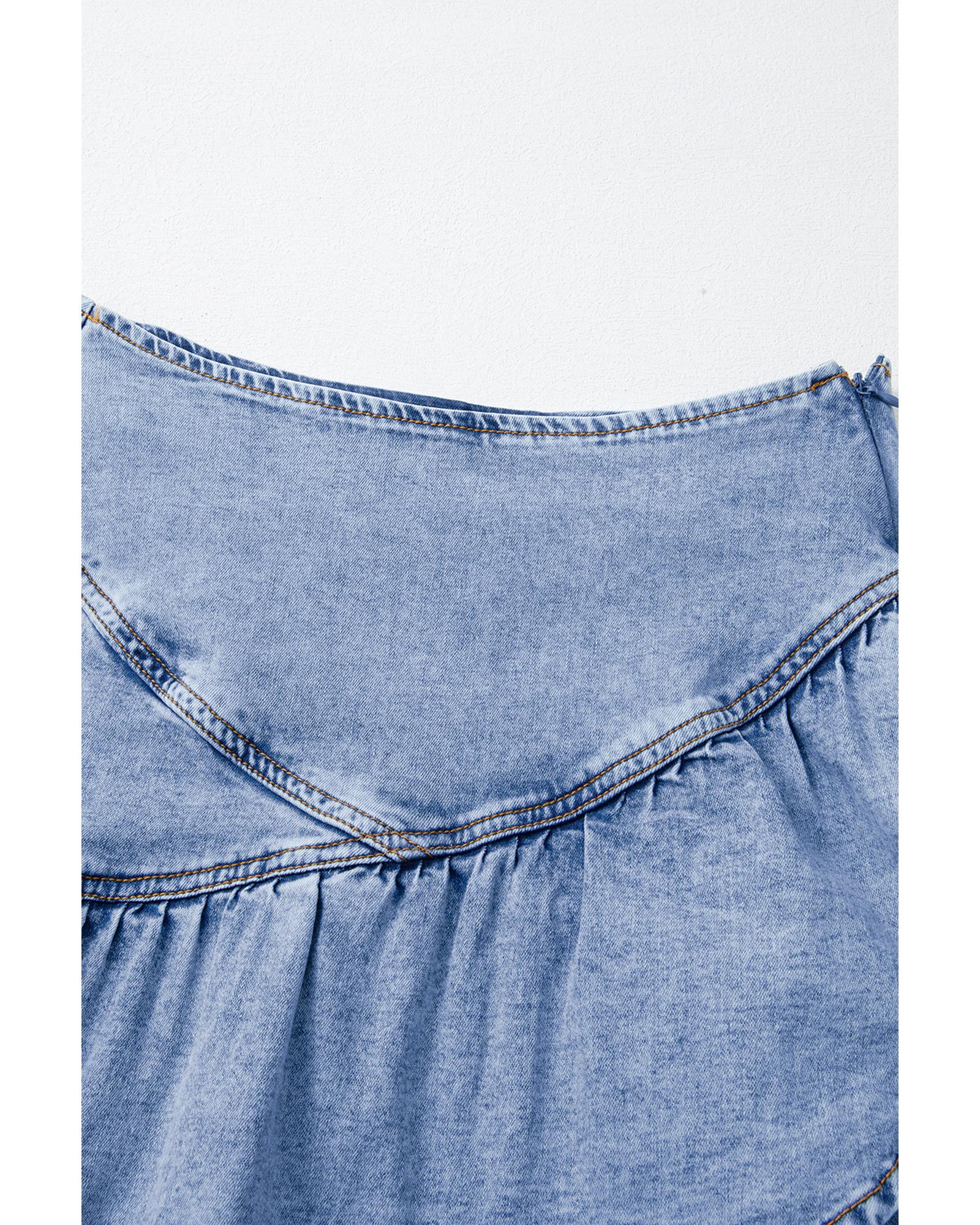 Beau Blue Asymmetric Ruffle Overlay Denim Mini Skirt - XL 7