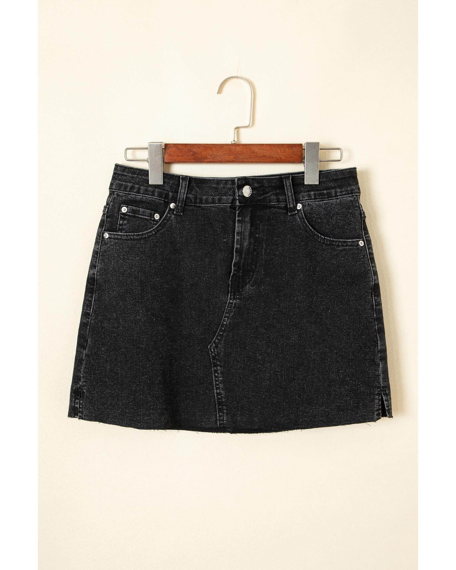 Carbon Grey Mineral Wash Ripped Raw Hem Denim Mini Skirt - 6 US 3