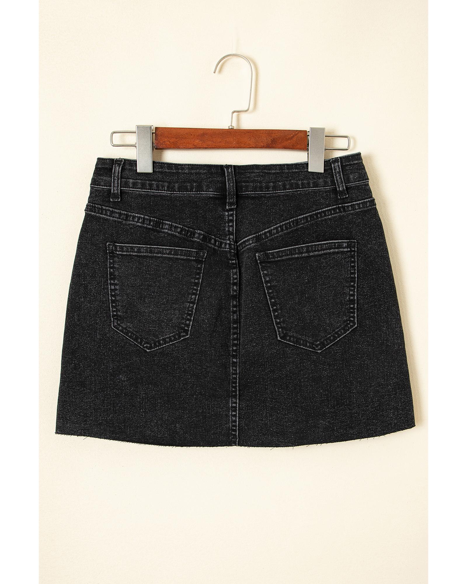 Carbon Grey Mineral Wash Ripped Raw Hem Denim Mini Skirt - 6 US 4