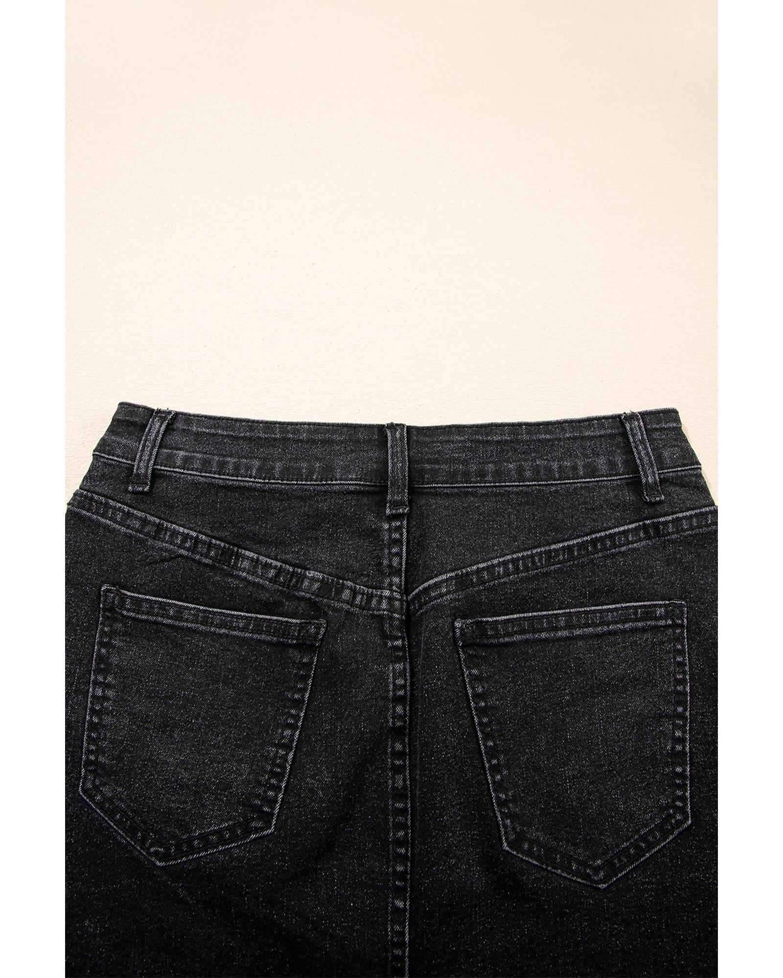 Carbon Grey Mineral Wash Ripped Raw Hem Denim Mini Skirt - 6 US 5