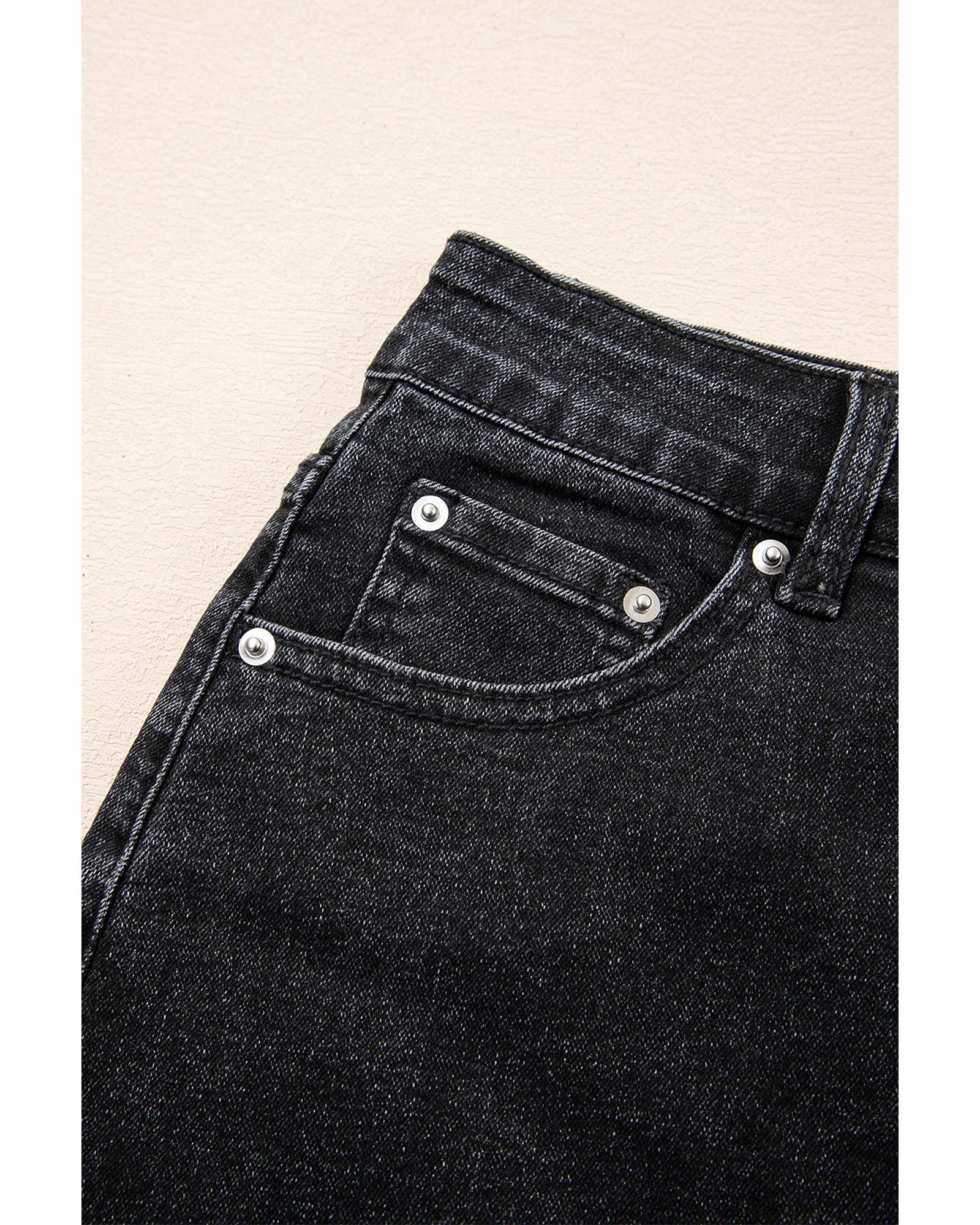 Carbon Grey Mineral Wash Ripped Raw Hem Denim Mini Skirt - 6 US 6