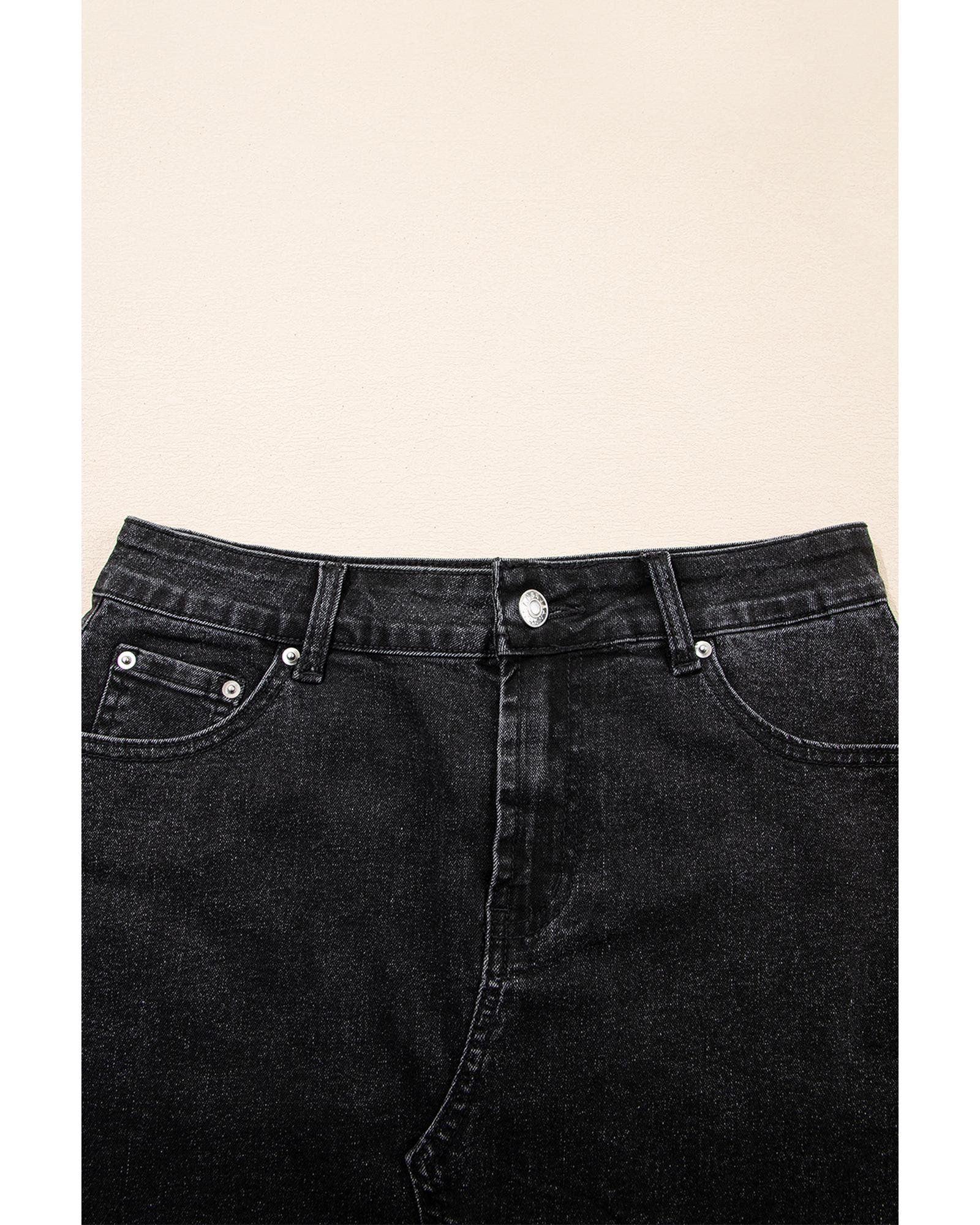 Carbon Grey Mineral Wash Ripped Raw Hem Denim Mini Skirt - 6 US 7
