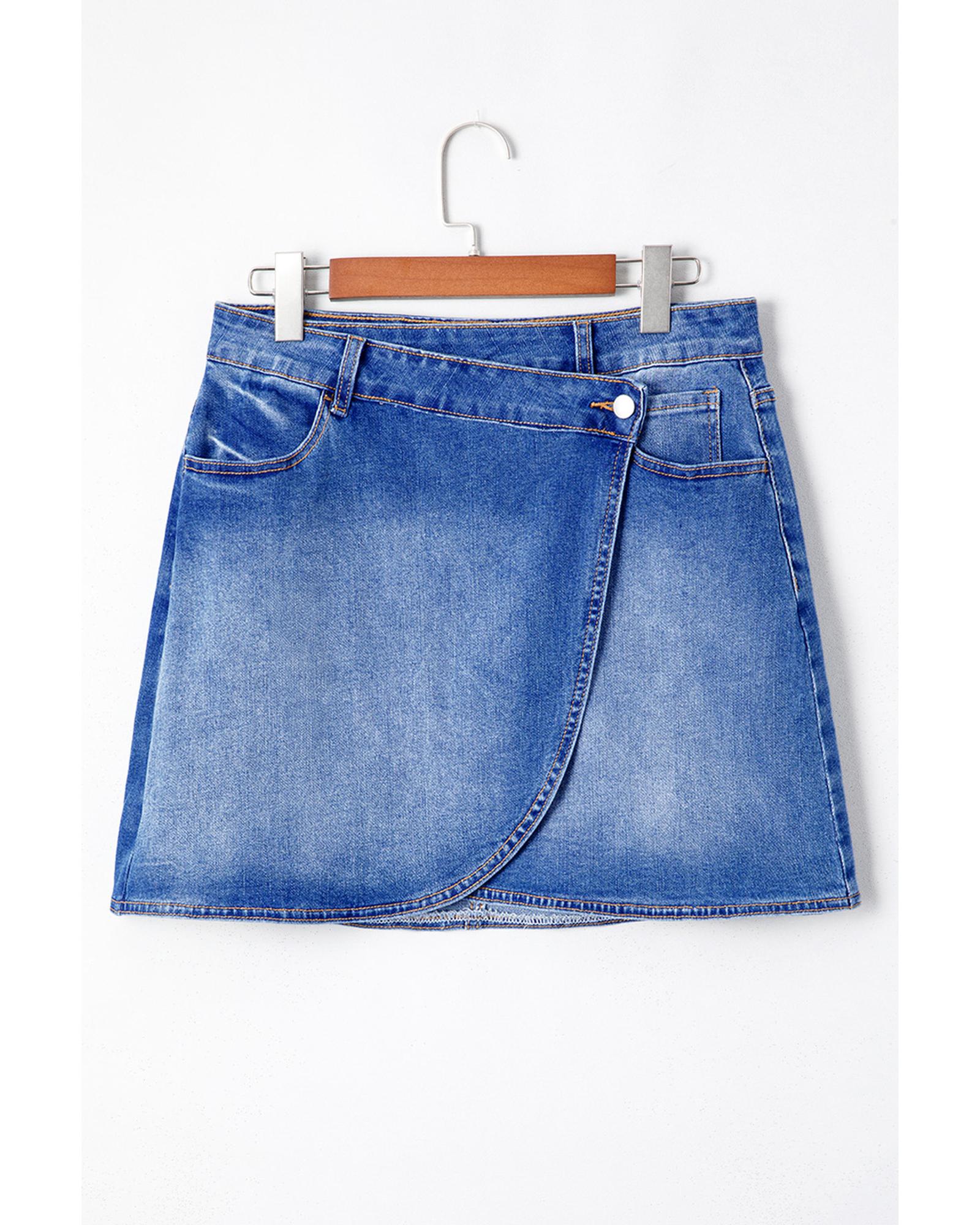 Ashleigh Blue Wrapped Crossed Waist Denim Mini Skirt - L