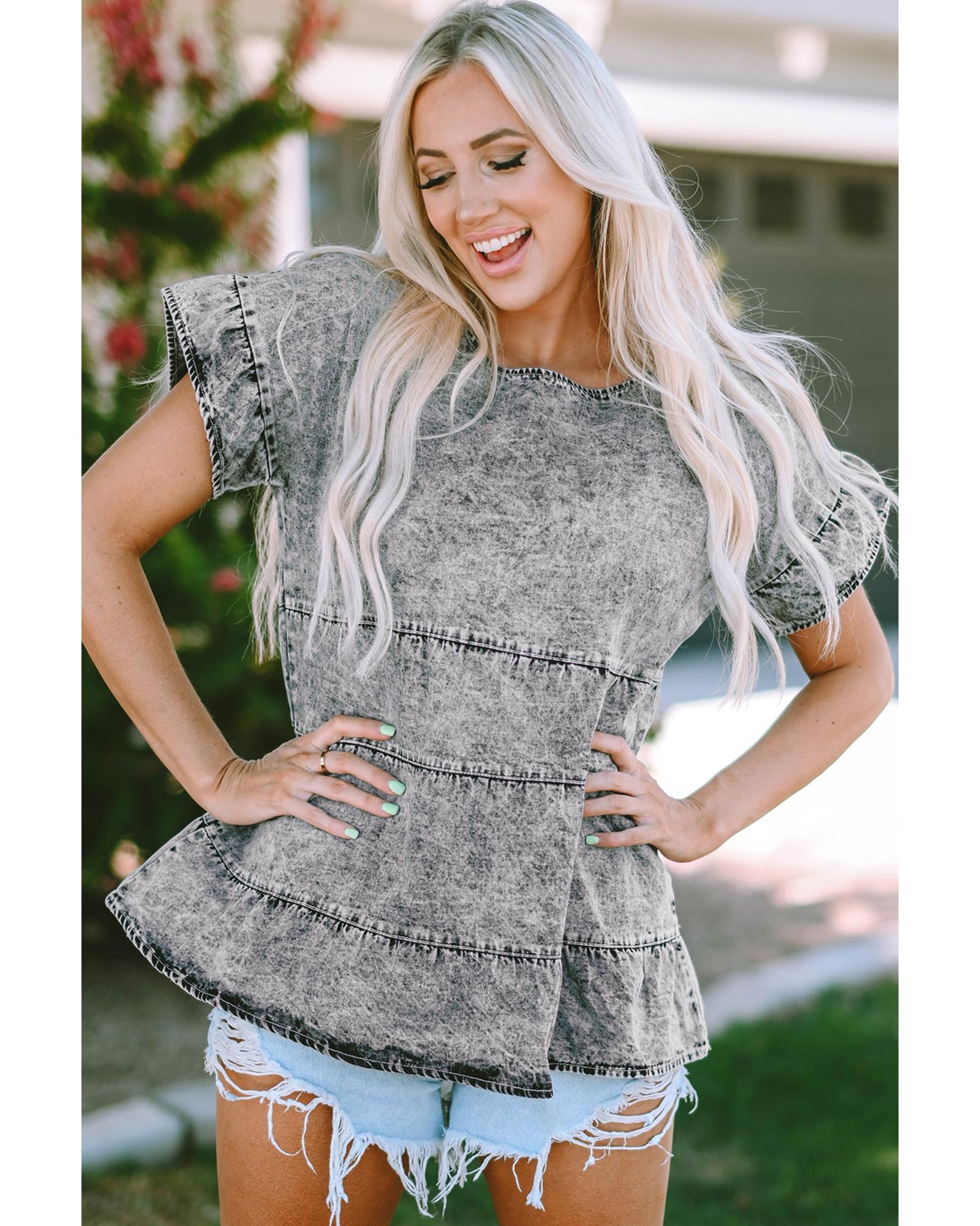 Azura Exchange Tiered Denim Top - M 3