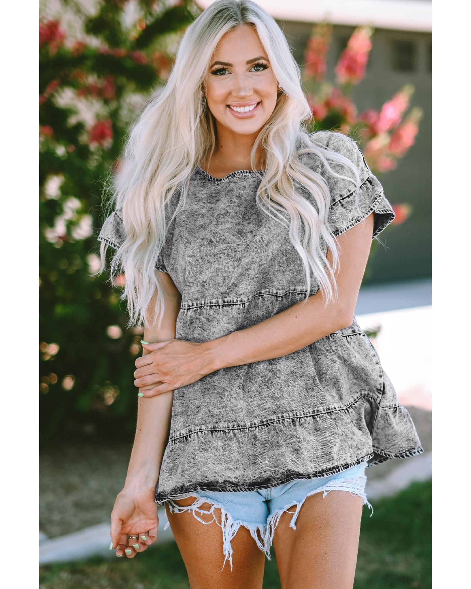 Azura Exchange Tiered Denim Top - M 6