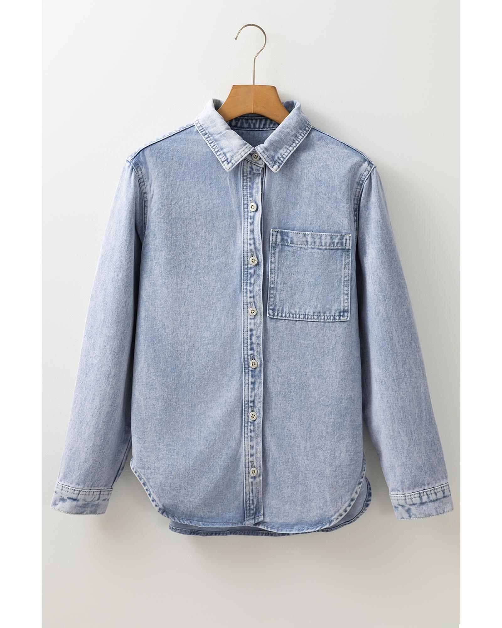 Beau Blue Long Sleeve Buttoned Chest Pocket Denim Shacket - XL 3