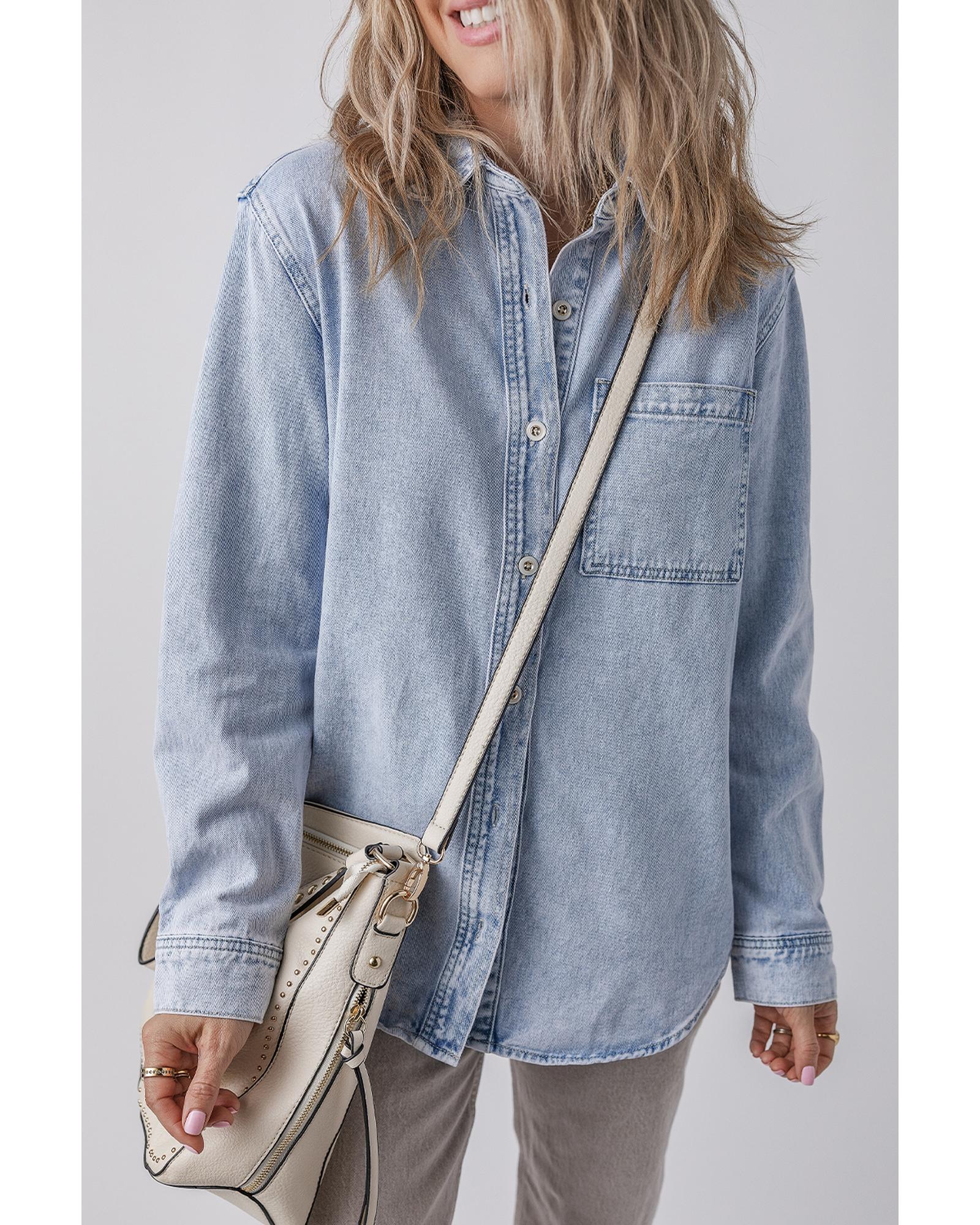 Beau Blue Long Sleeve Buttoned Chest Pocket Denim Shacket - XL 5