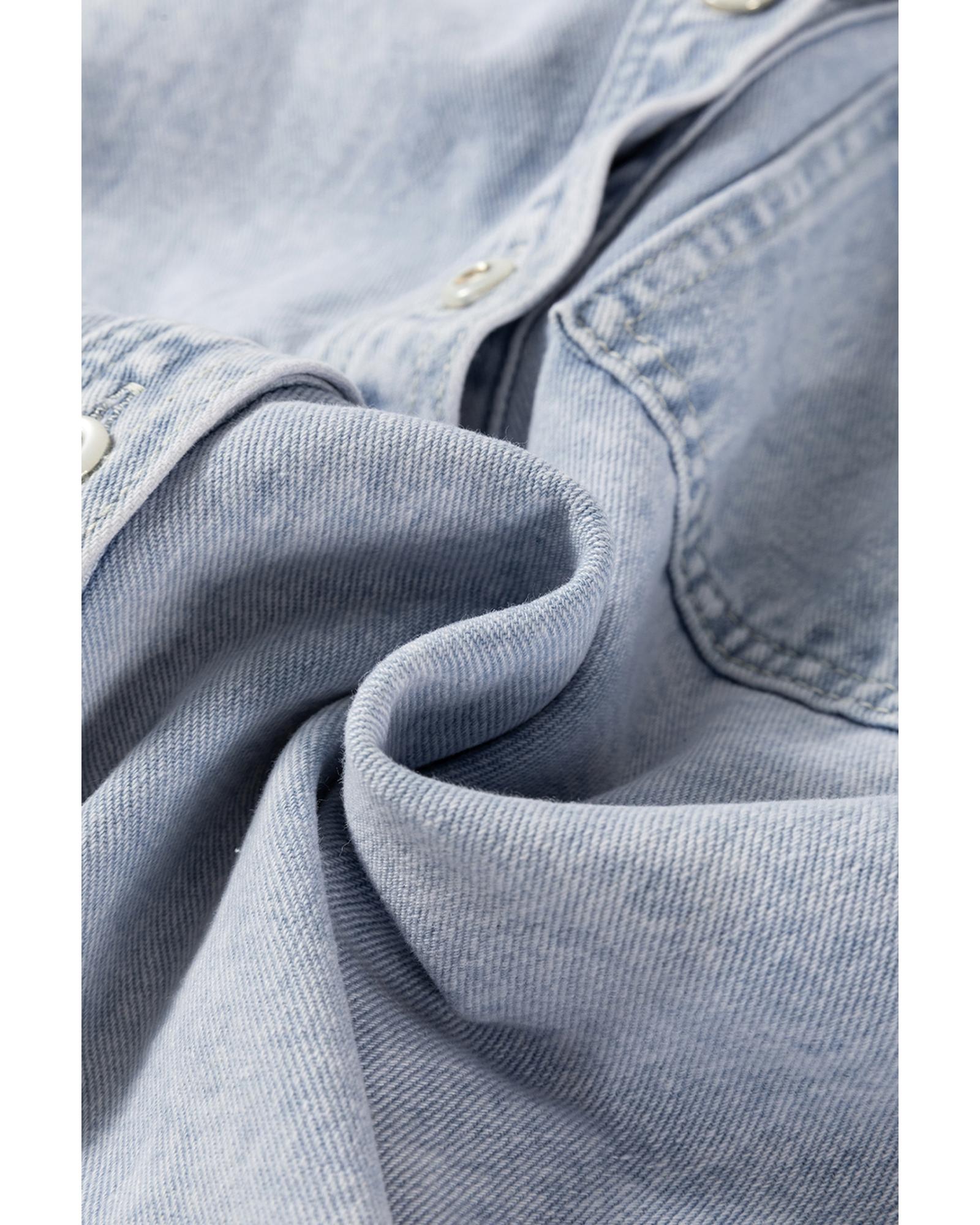 Beau Blue Long Sleeve Buttoned Chest Pocket Denim Shacket - XL 8