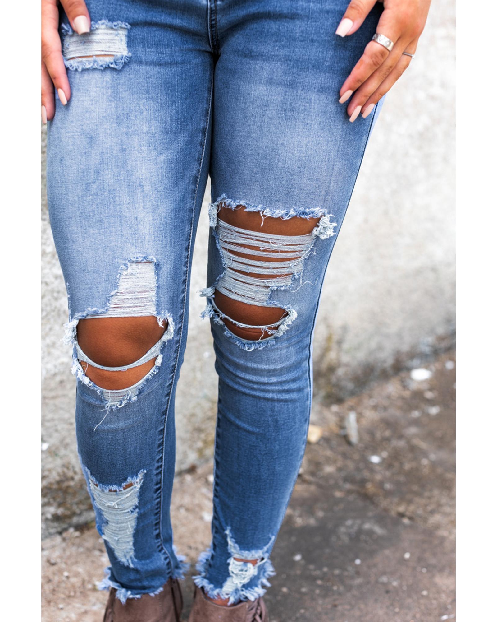 Azura Exchange Distressed Skinny Jeans - L 7