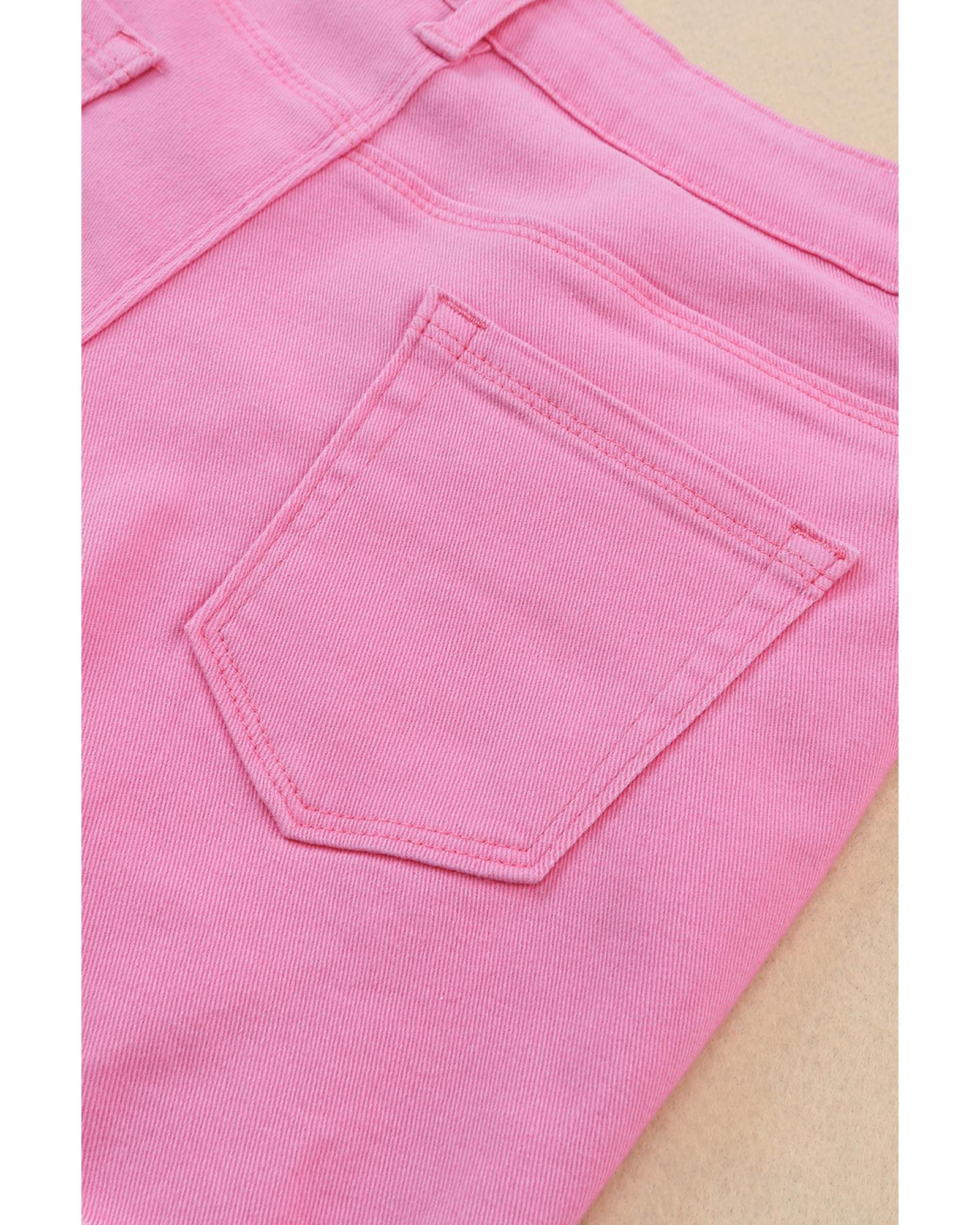 Rose Solid Color Distressed Denim Shorts - 10 US
