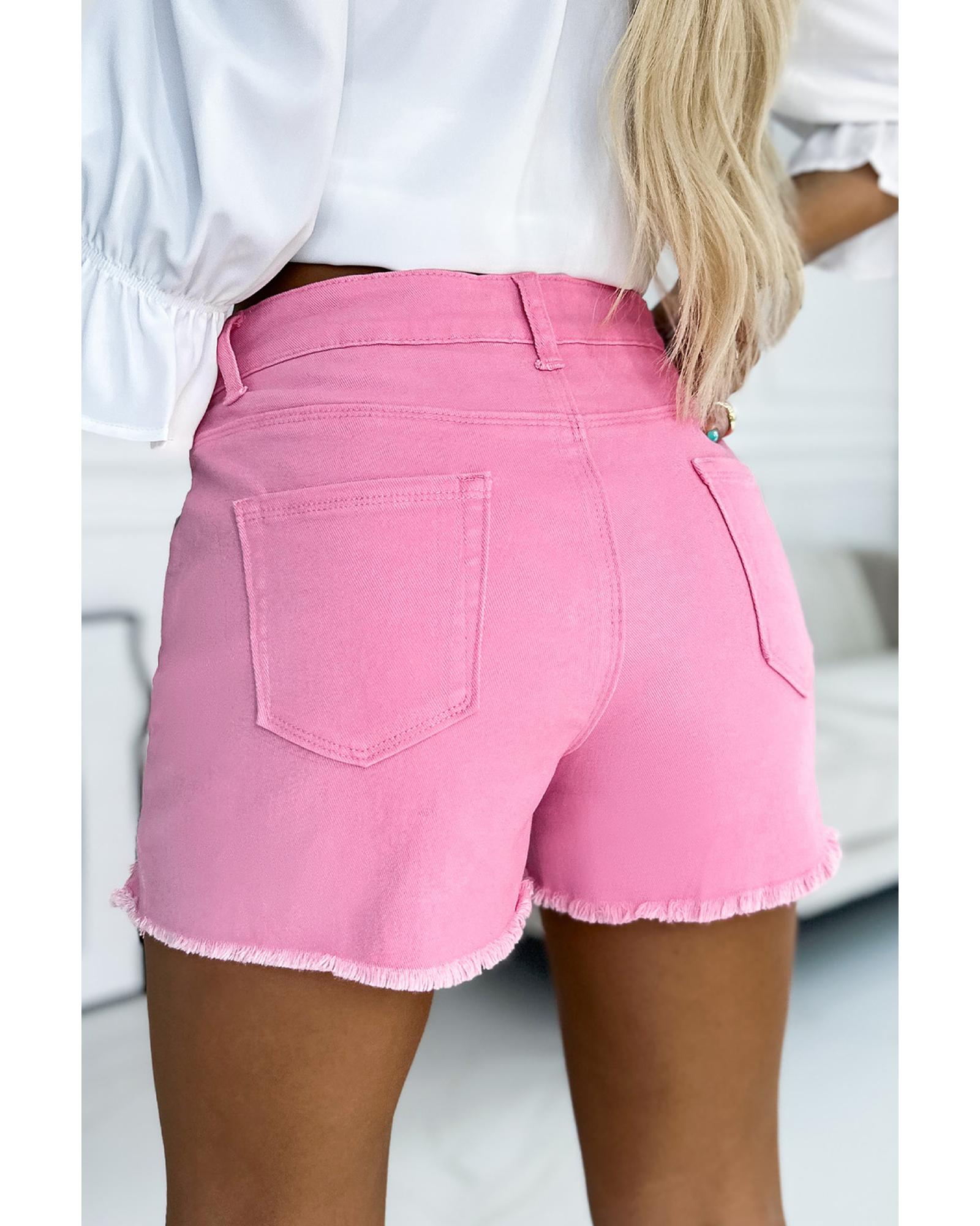 Rose Solid Color Distressed Denim Shorts - 14 US 3