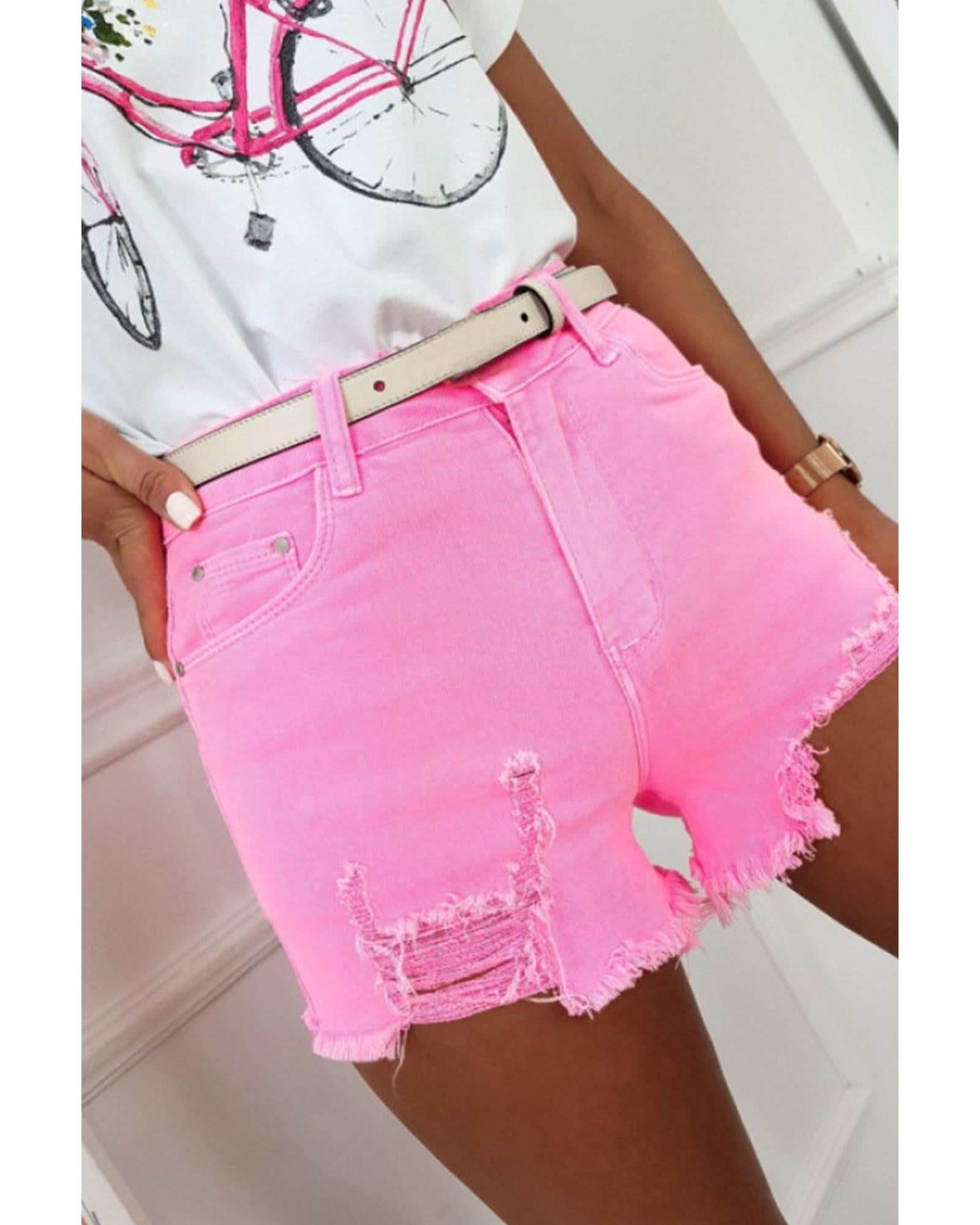 Rose Solid Color Distressed Denim Shorts - 14 US 6