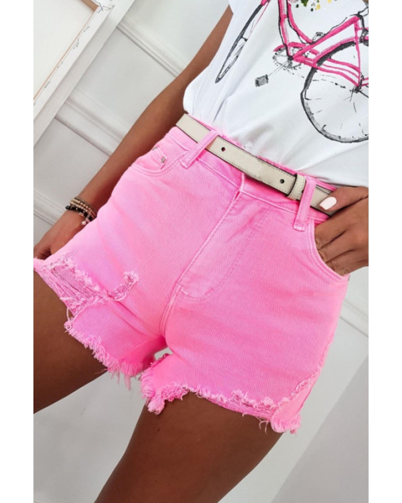 Rose Solid Color Distressed Denim Shorts - 16 US