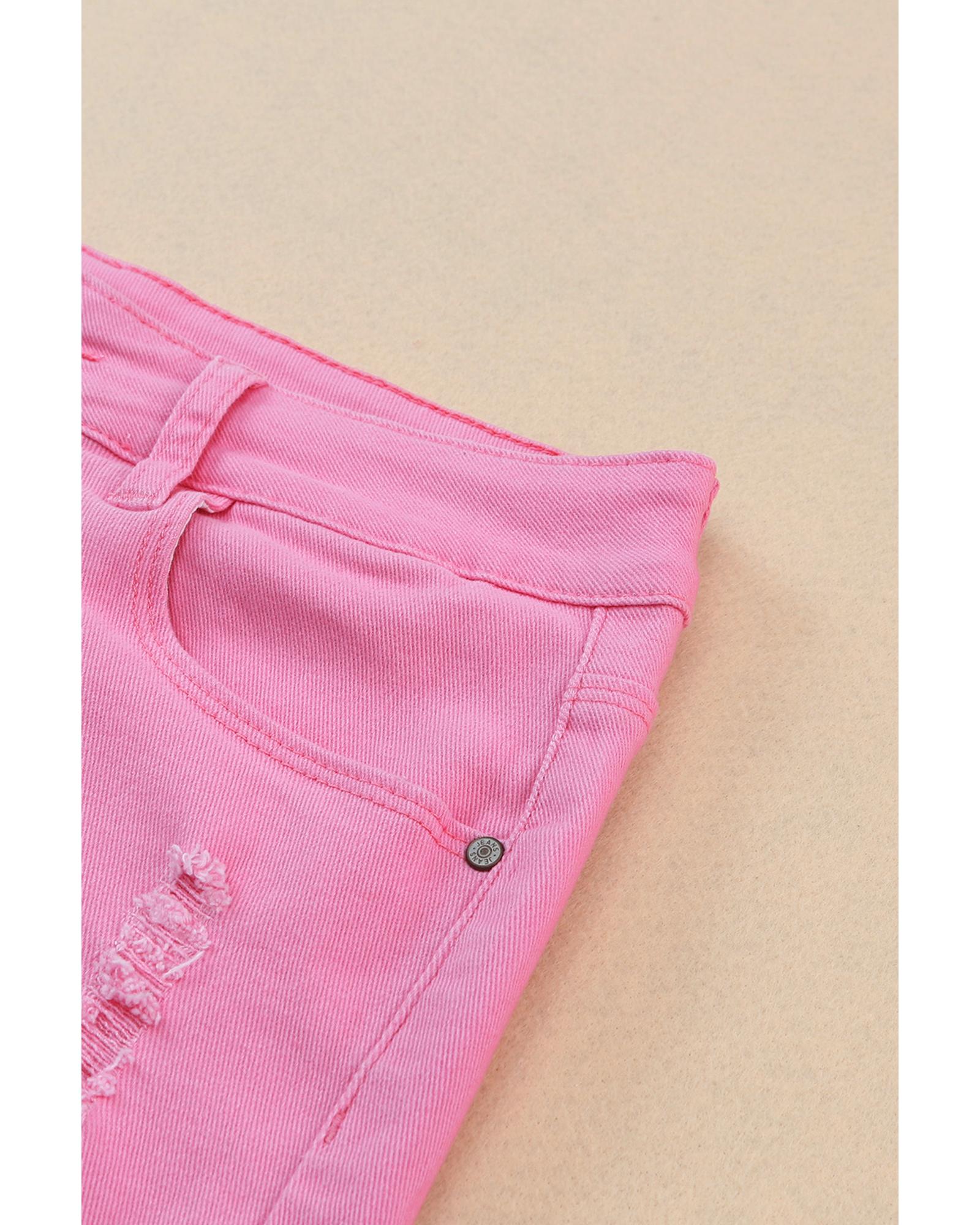 Rose Solid Color Distressed Denim Shorts - 16 US