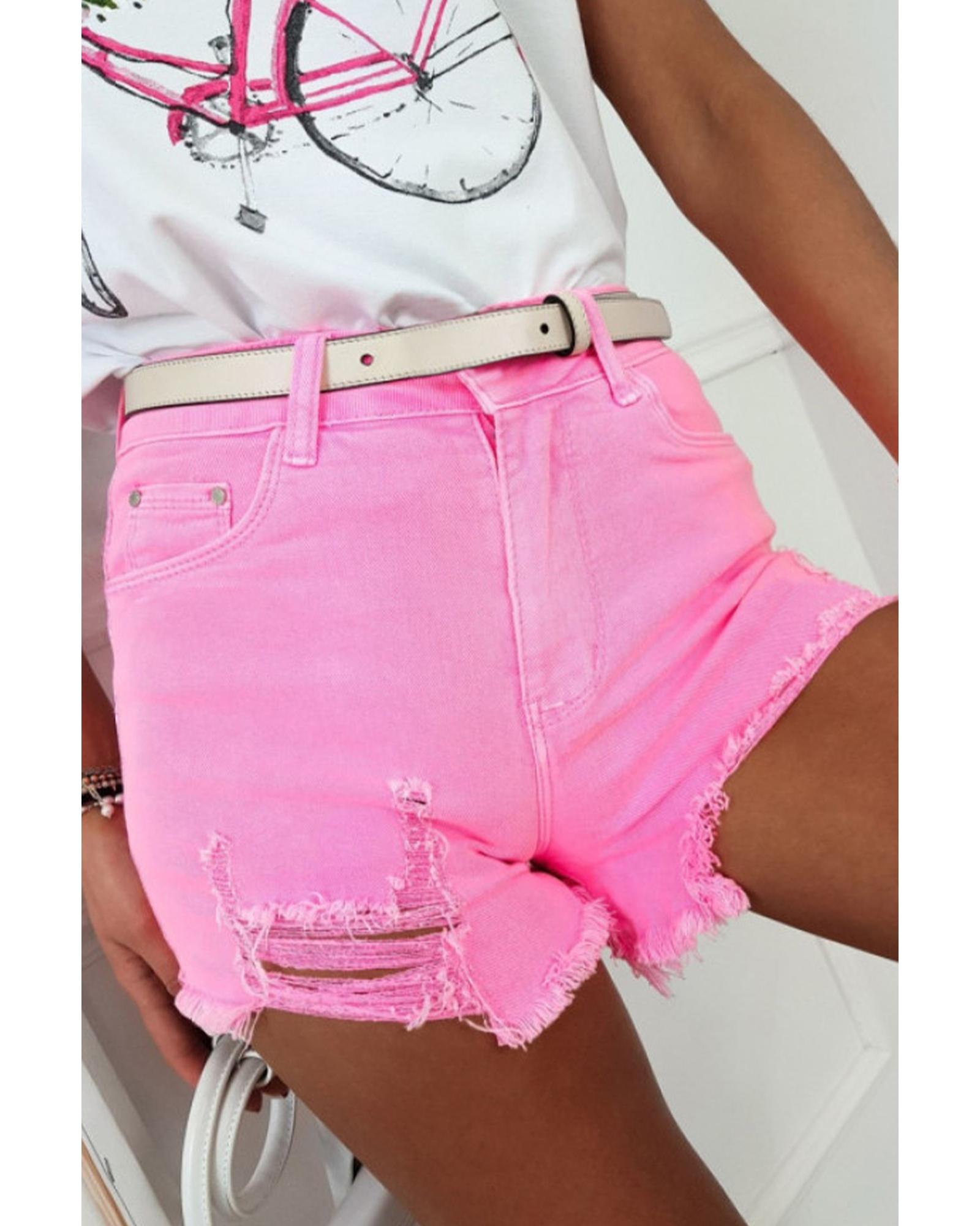 Rose Solid Color Distressed Denim Shorts - 16 US 6