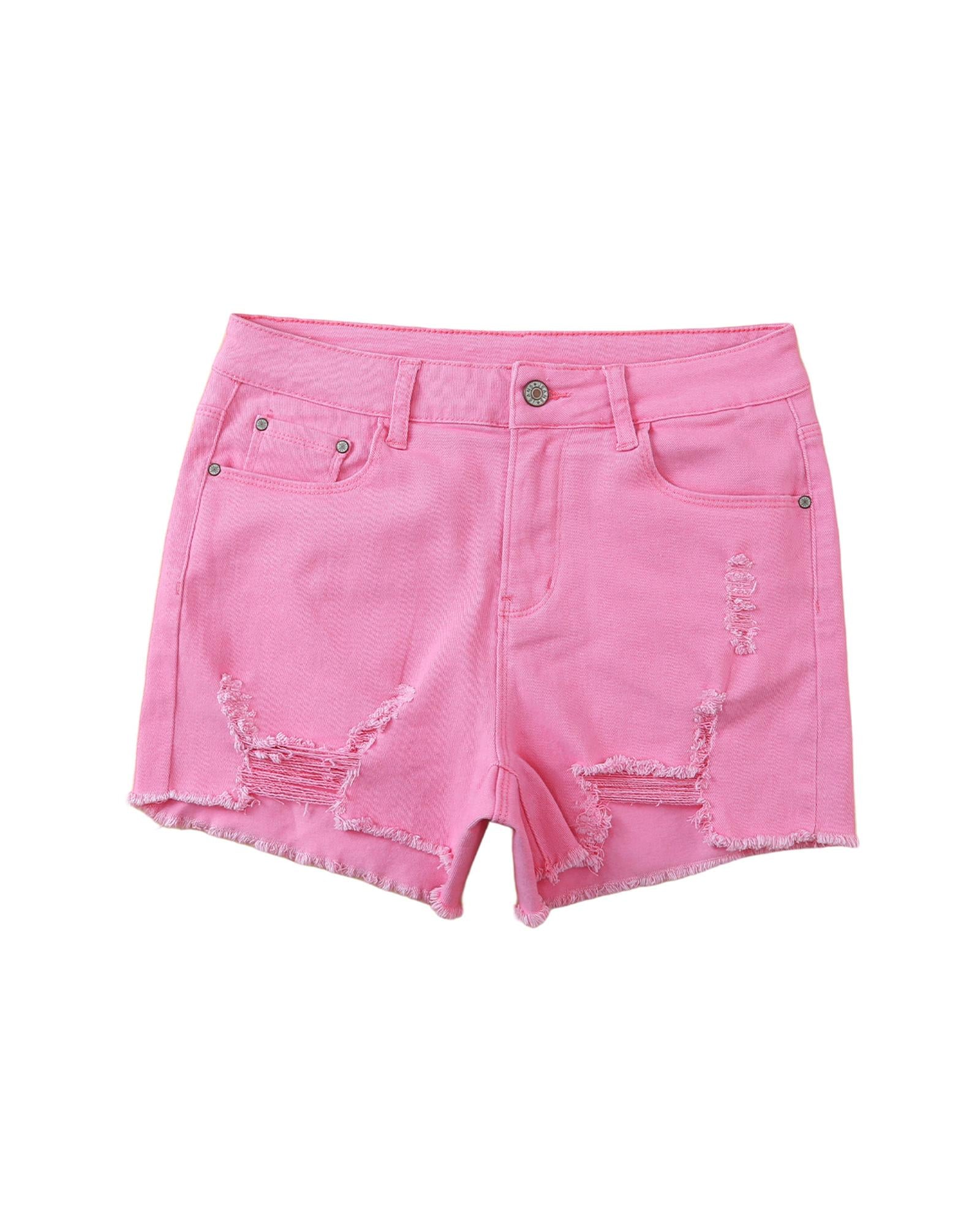 Rose Solid Color Distressed Denim Shorts - 16 US 8