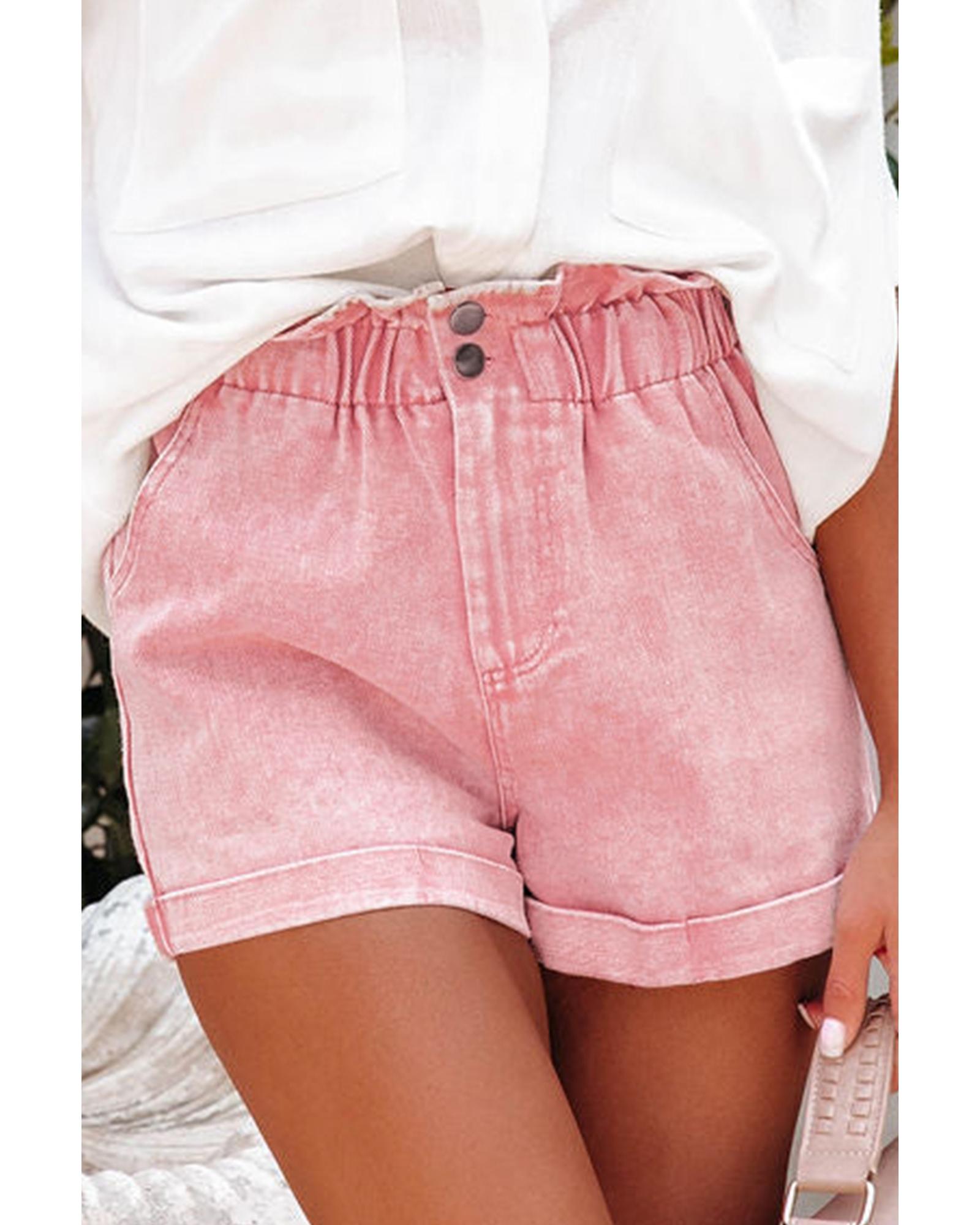 Dusty Pink Vintage Washed Frilled High Waist Denim Shorts - 10 US 5