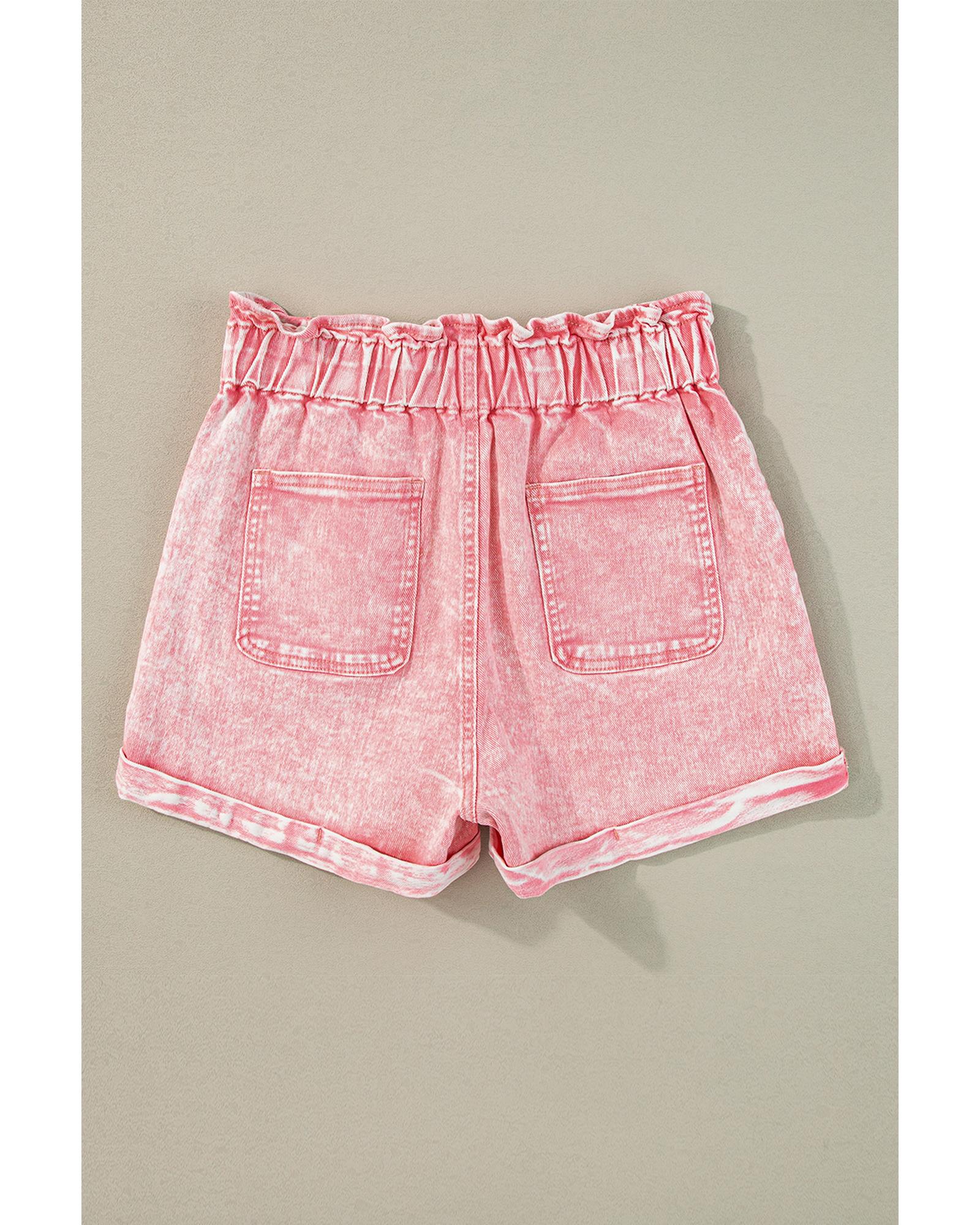 Dusty Pink Vintage Washed Frilled High Waist Denim Shorts - 10 US 8