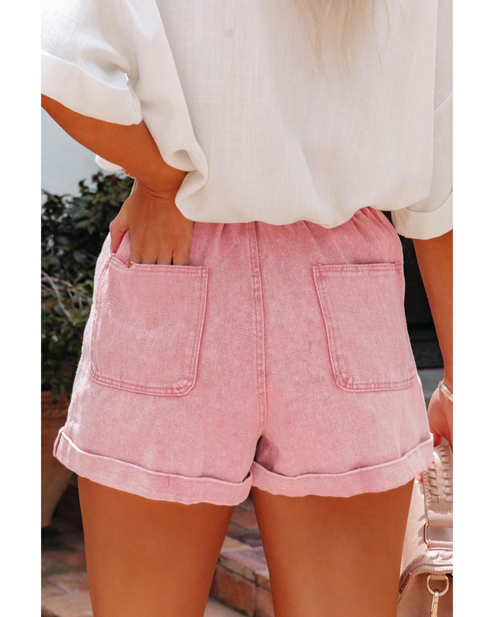 Dusty Pink Vintage Washed Frilled High Waist Denim Shorts - 12 US 3