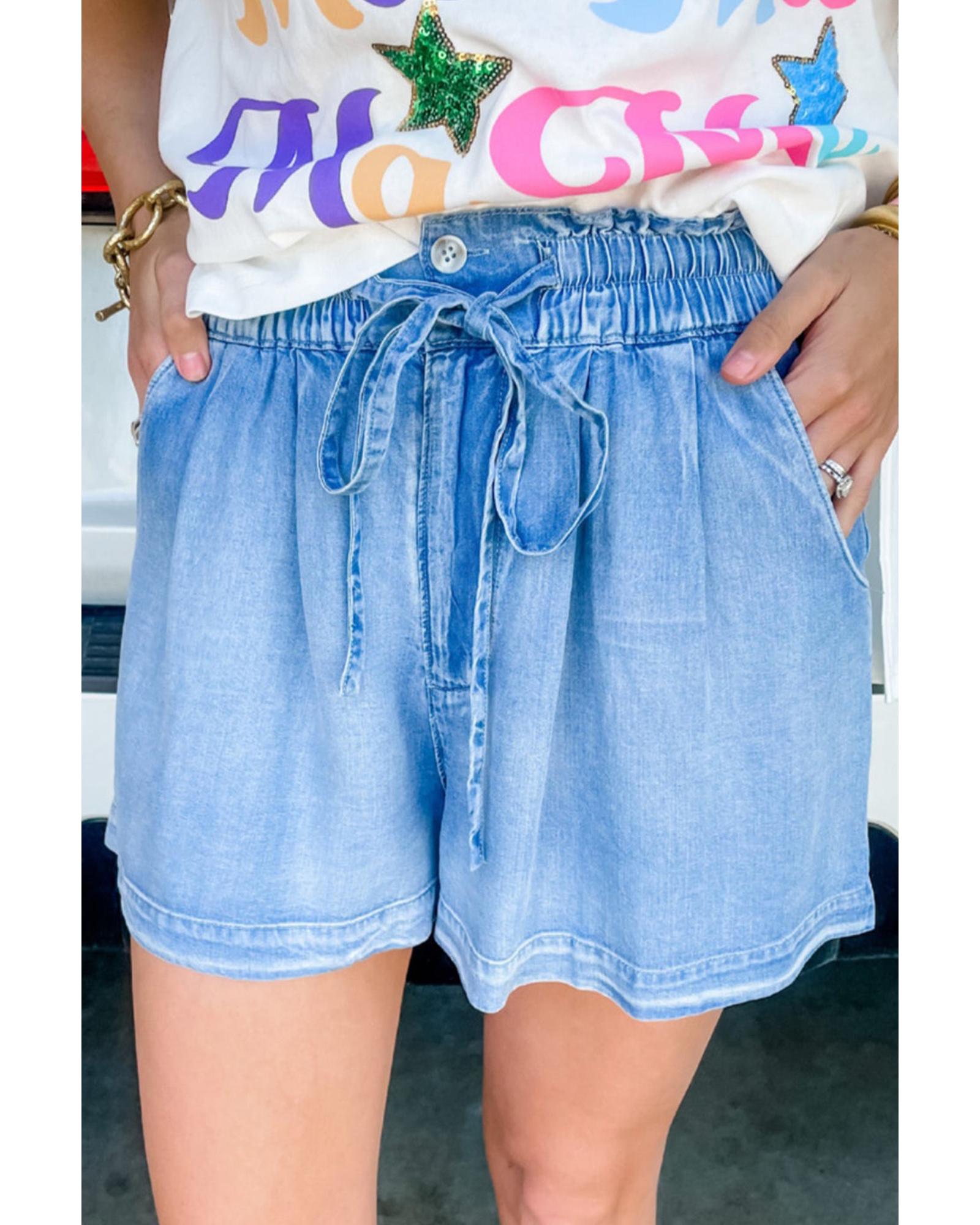 Beau Blue Casual Chambray Drawstring Shorts - 12 US