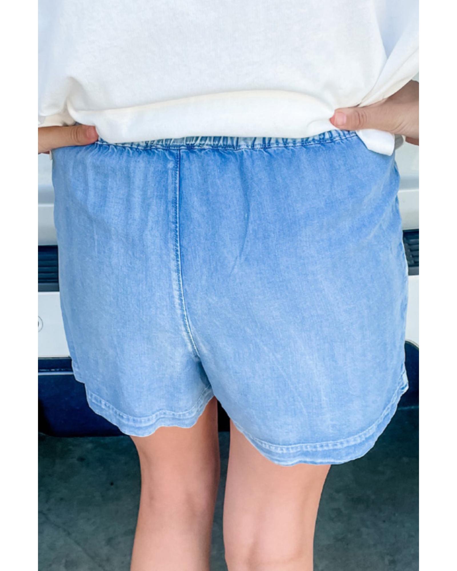Beau Blue Casual Chambray Drawstring Shorts - 16 US