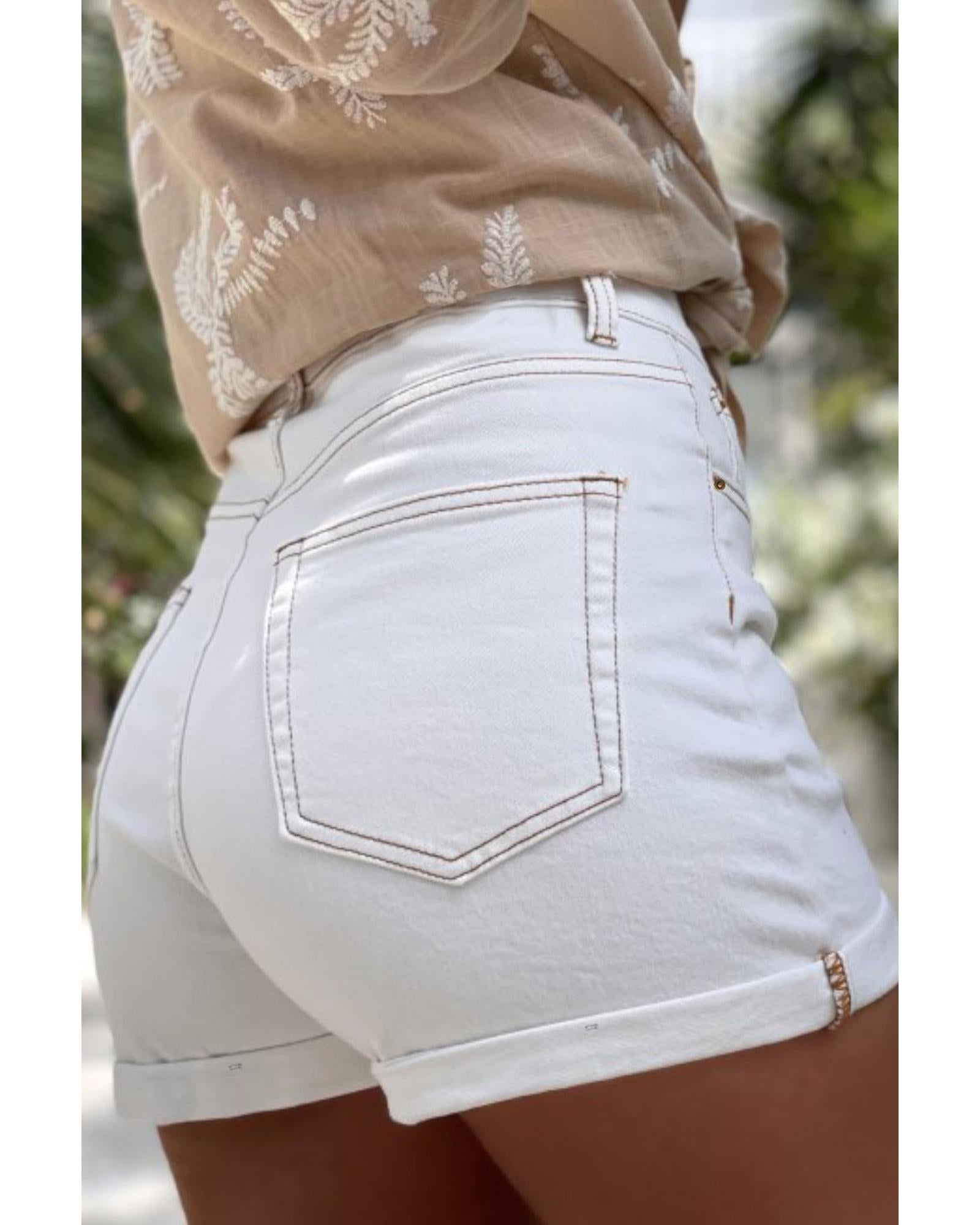 White Asymmetric Waist Design Stylish Denim Shorts - 10 US 5