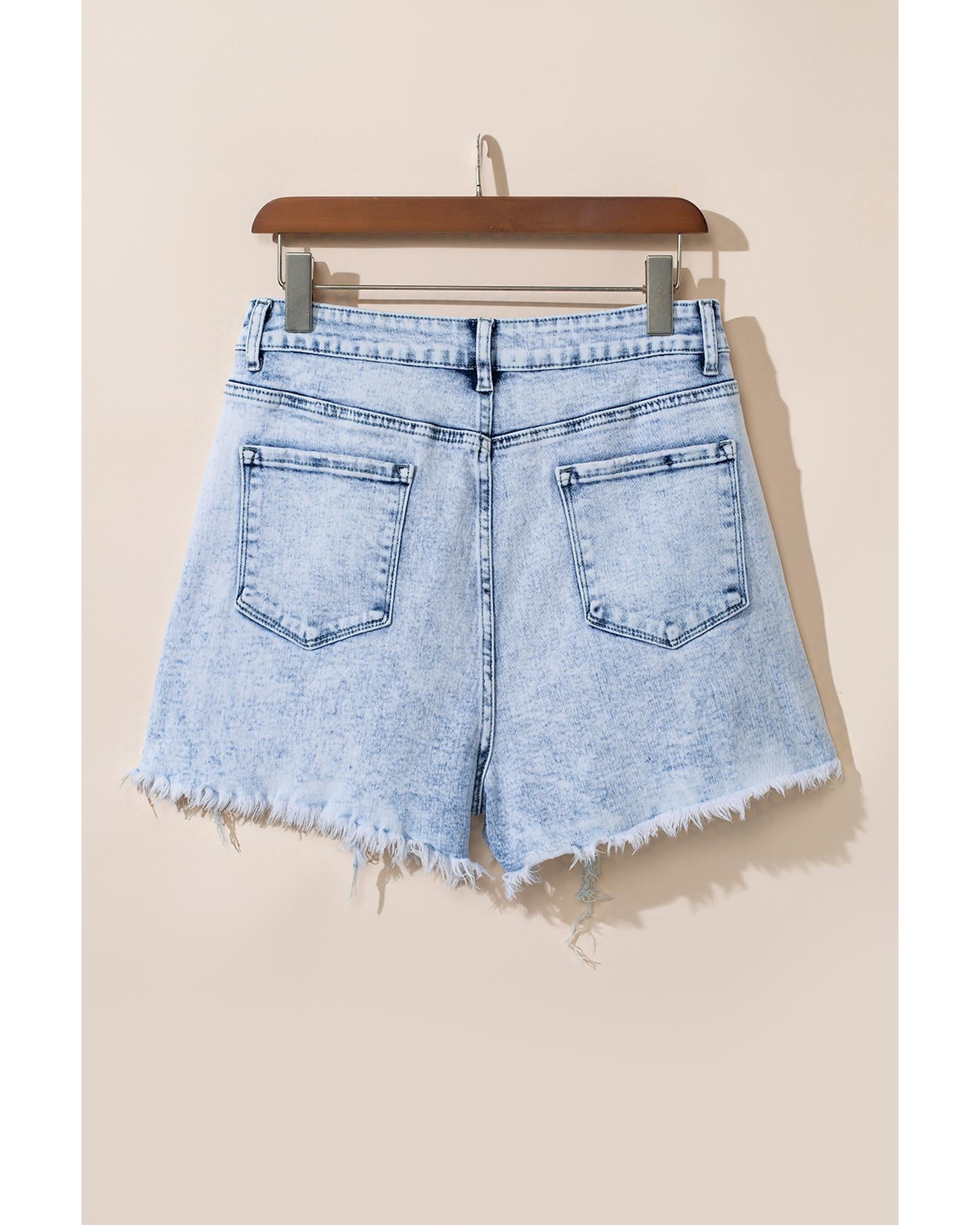 Light Blue Acid Wash Crossed Raw Edge Denim Shorts - 12 US 3