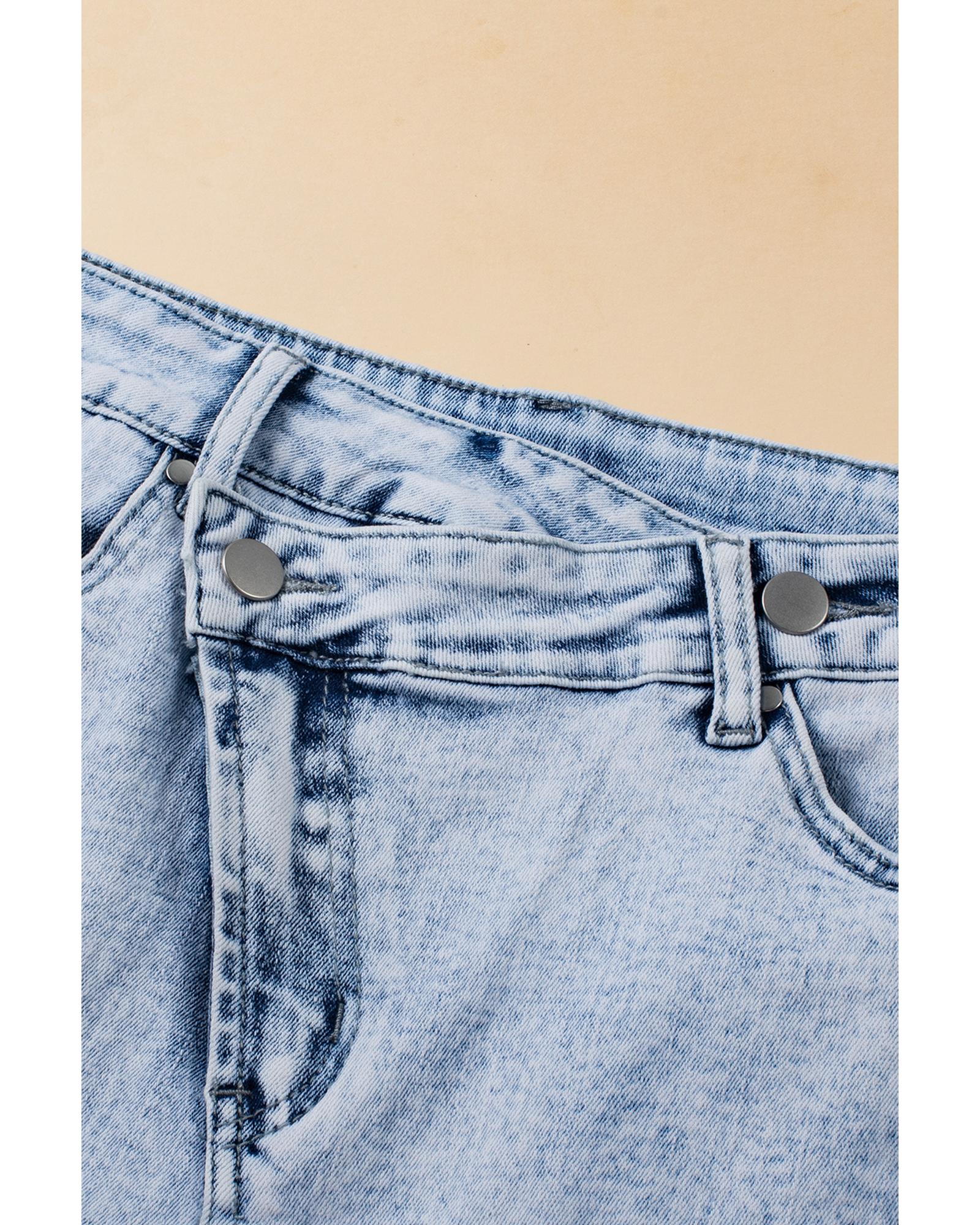 Light Blue Acid Wash Crossed Raw Edge Denim Shorts - 12 US 6