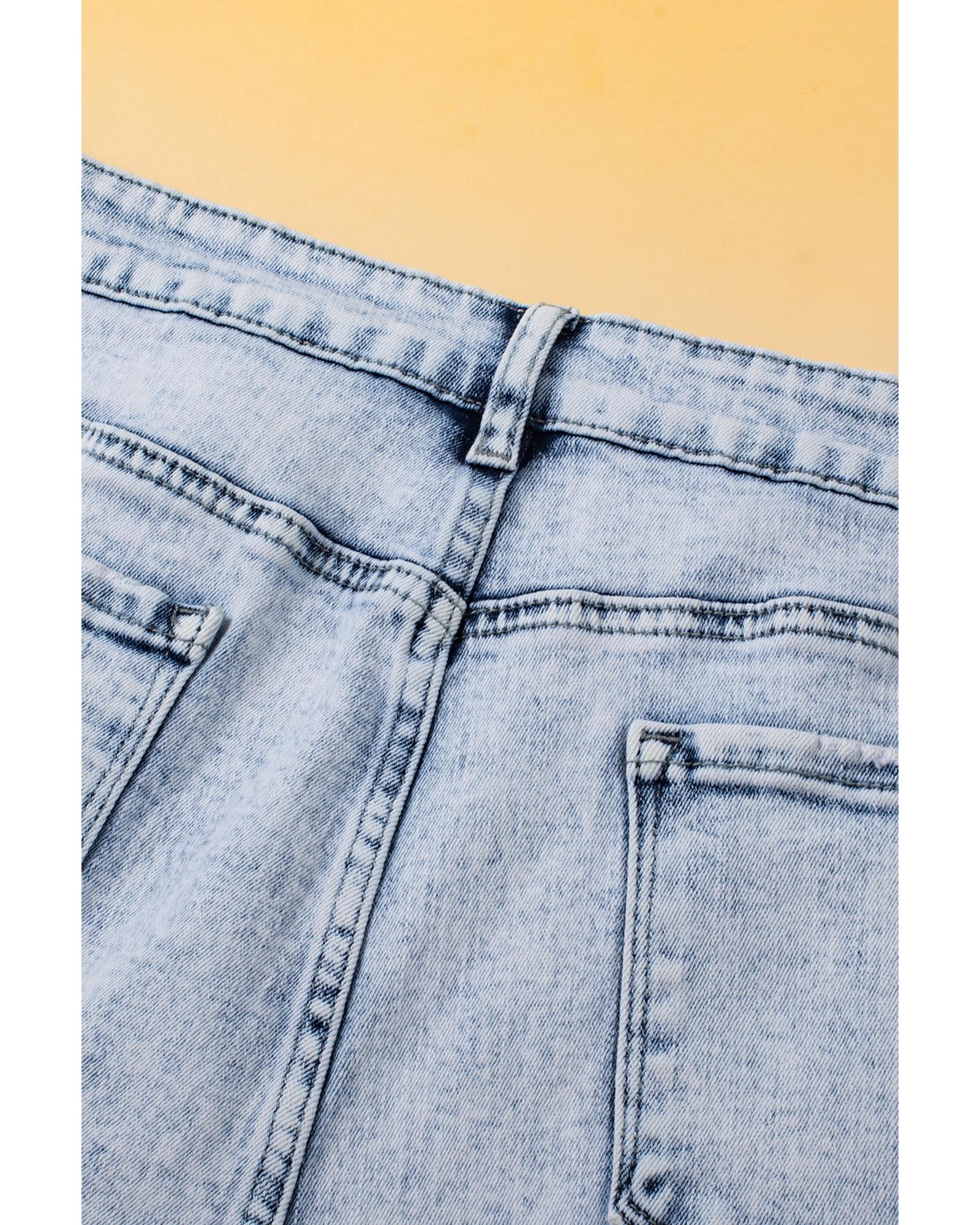 Light Blue Acid Wash Crossed Raw Edge Denim Shorts - 12 US 7