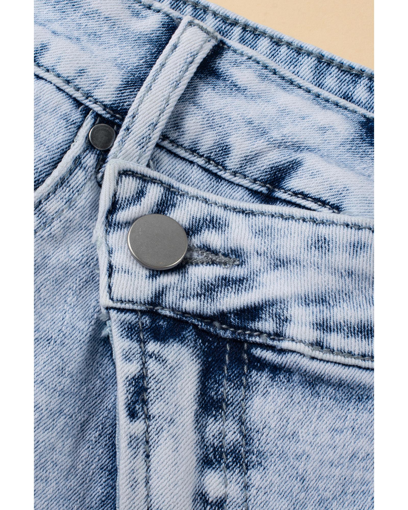 Light Blue Acid Wash Crossed Raw Edge Denim Shorts - 14 US 5