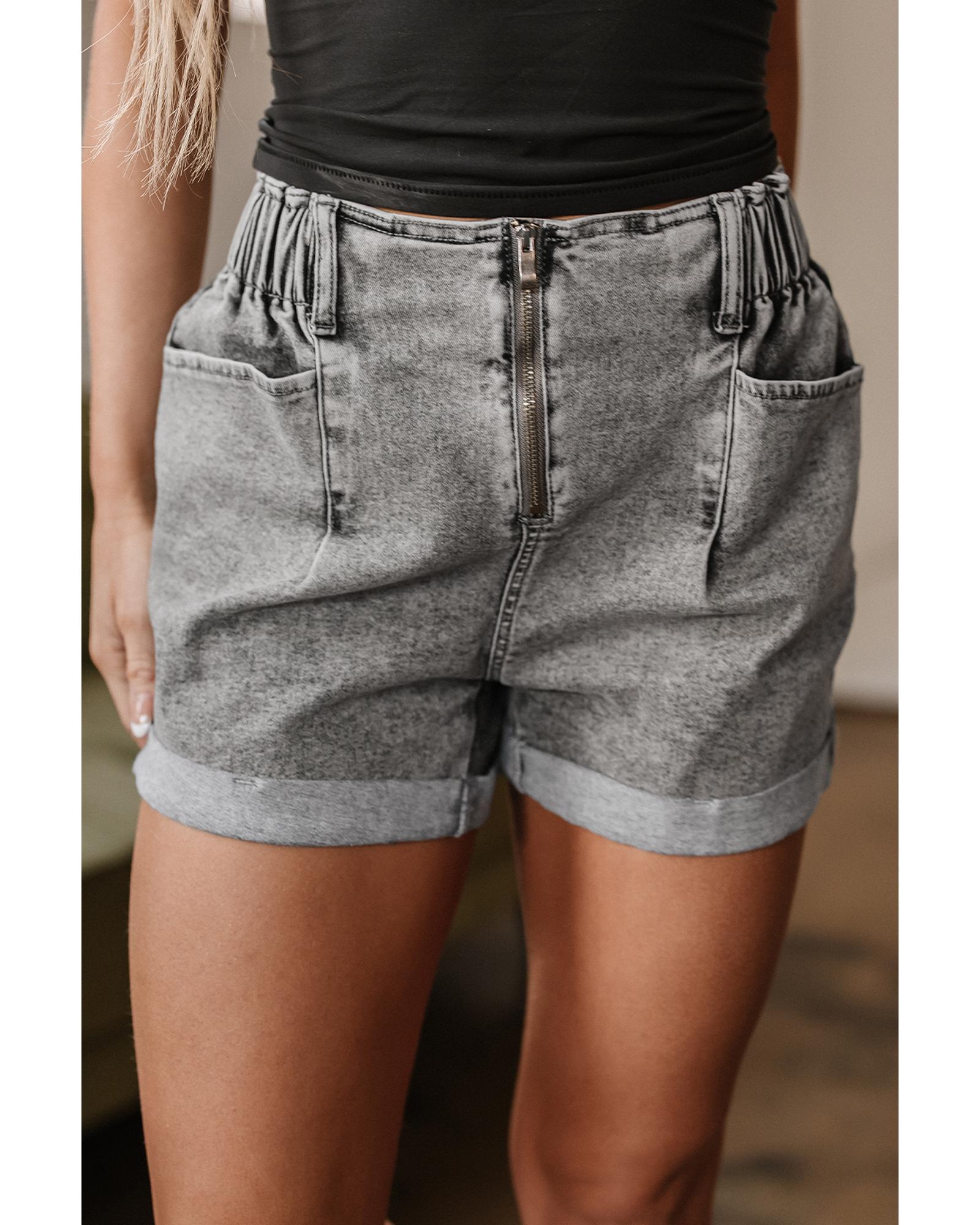 Gray Zipped Light Wash Cuffed Edge Denim Shorts - 8 US 4