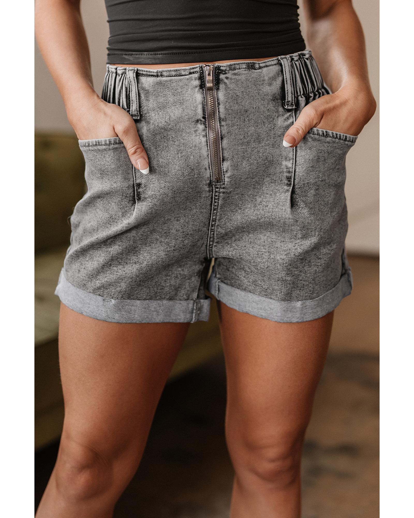 Gray Zipped Light Wash Cuffed Edge Denim Shorts - 8 US 5