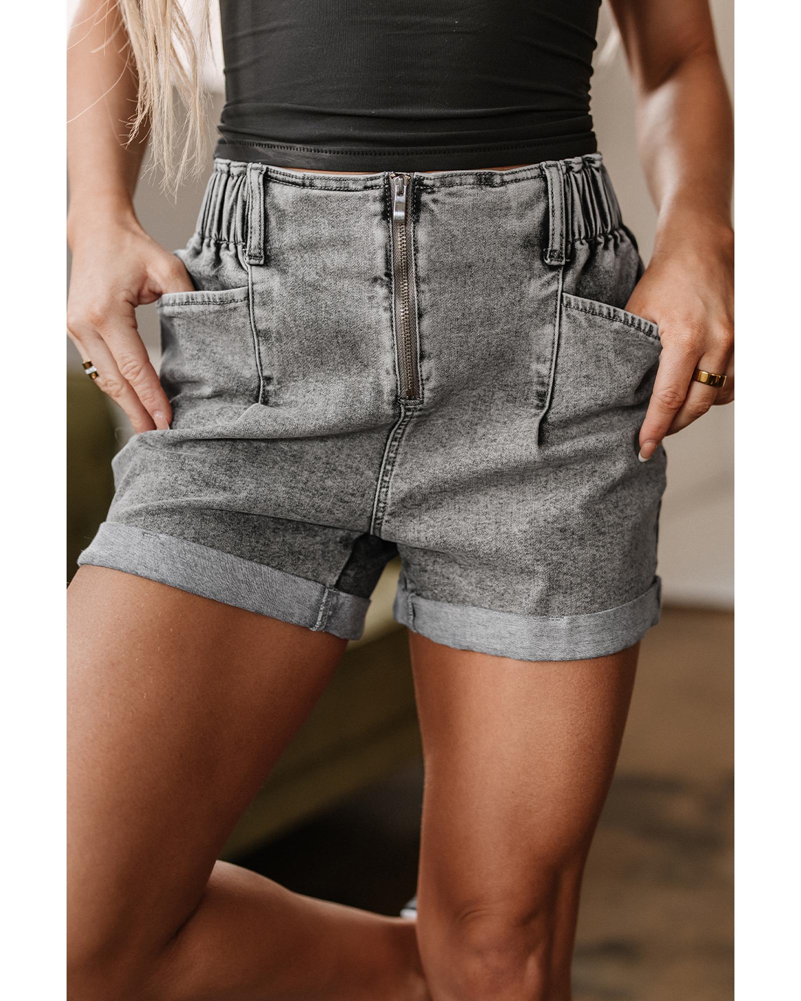 Gray Zipped Light Wash Cuffed Edge Denim Shorts - 8 US 6