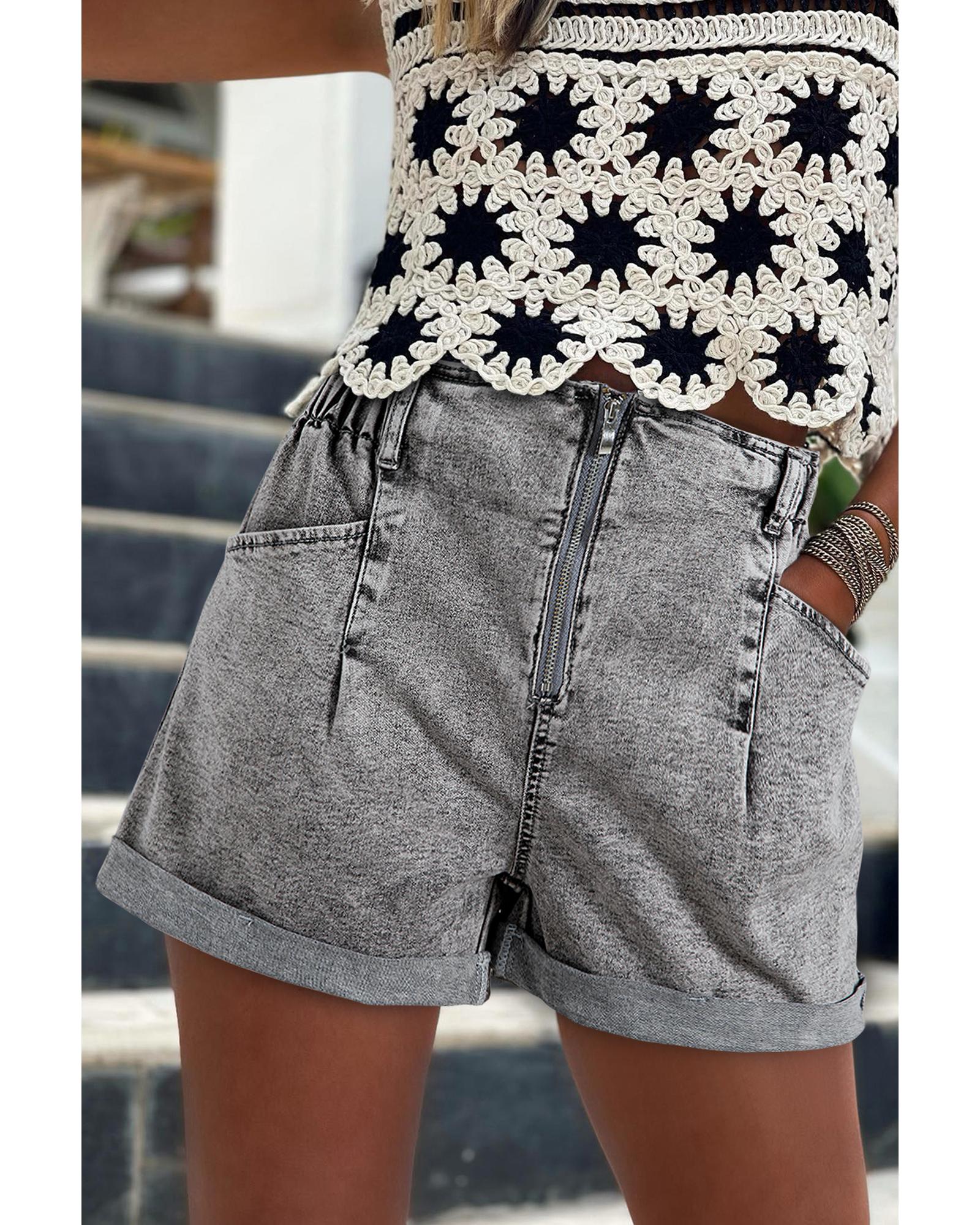 Gray Zipped Light Wash Cuffed Edge Denim Shorts - 8 US 8