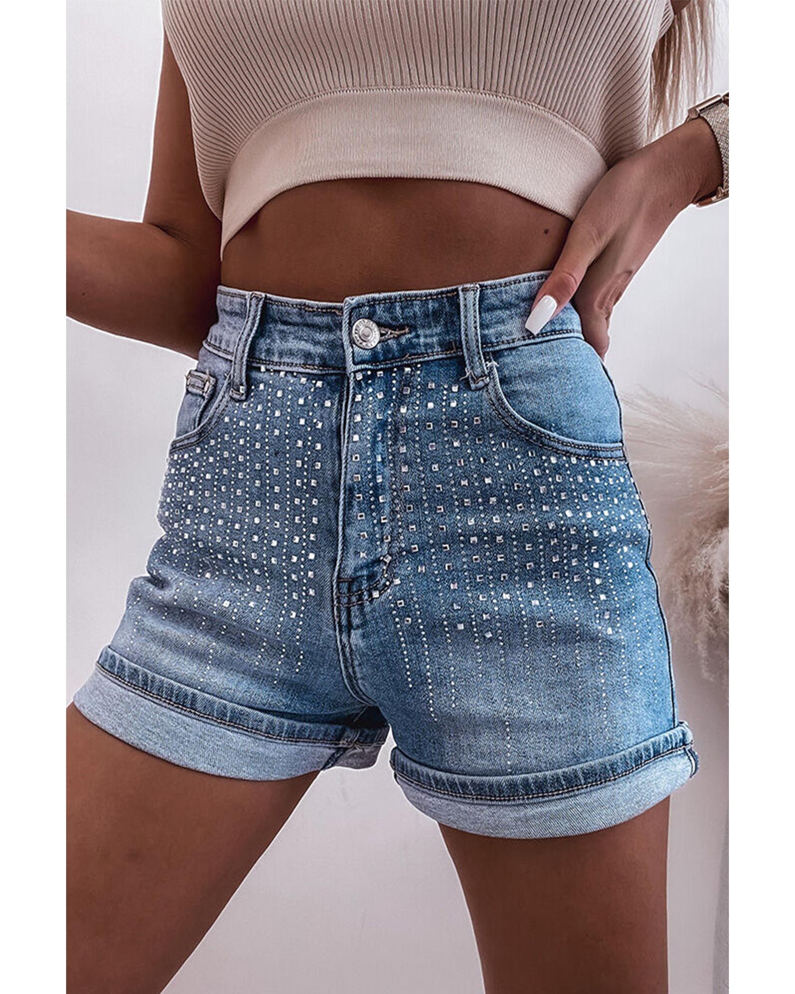 Ashleigh Blue Rhinestone Embellished Denim Shorts - 16 US