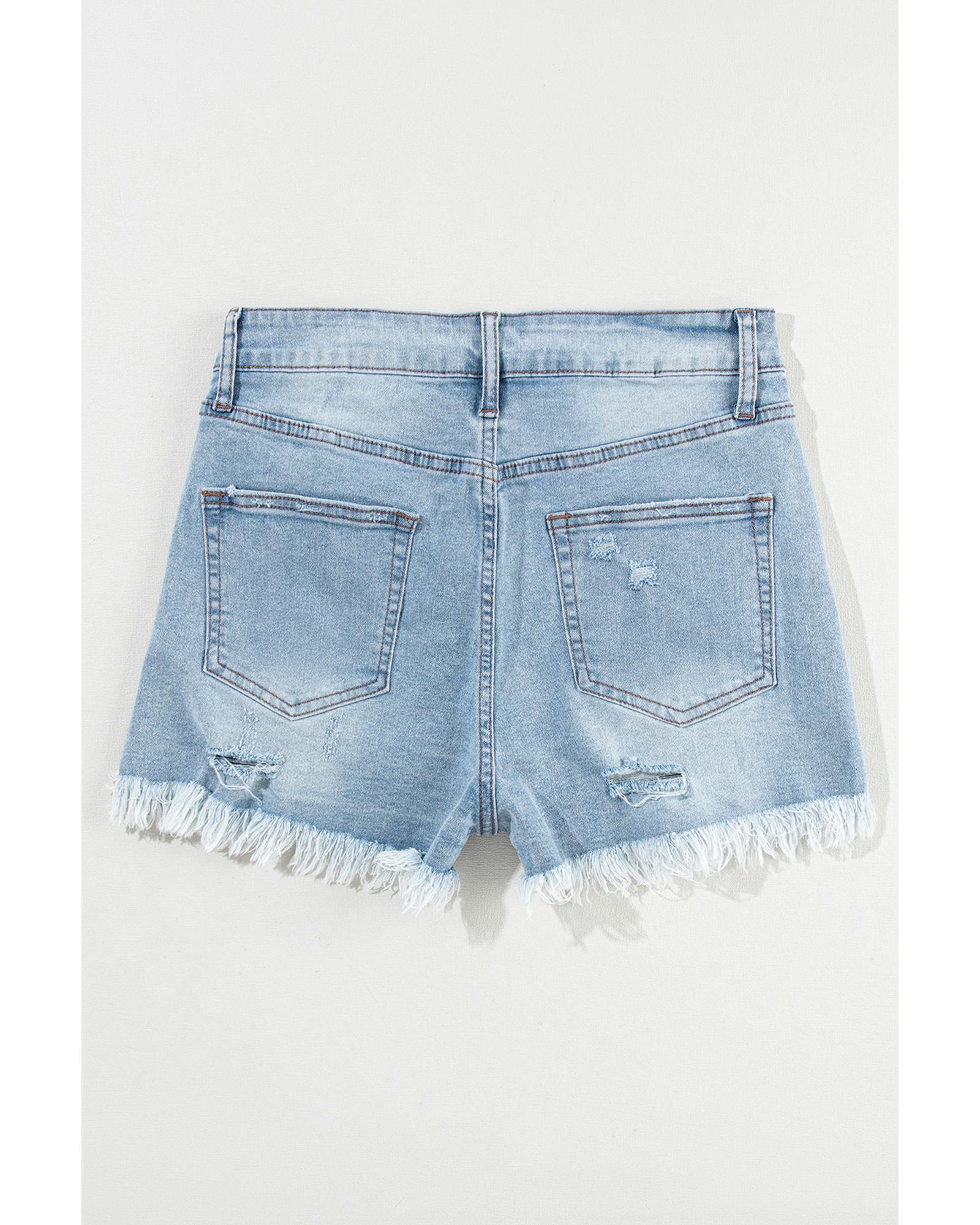 Light Blue Distressed Ripped Raw Hem High Waist Denim Shorts - 12 US 4
