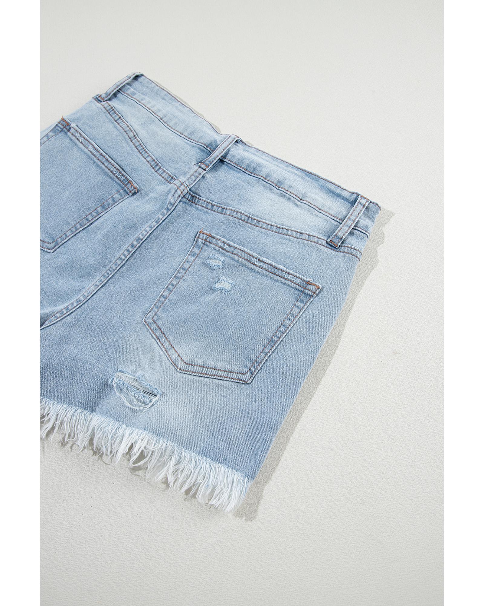 Light Blue Distressed Ripped Raw Hem High Waist Denim Shorts - 12 US 6