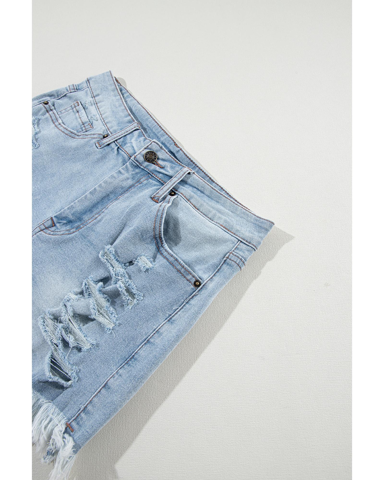 Light Blue Distressed Ripped Raw Hem High Waist Denim Shorts - 12 US 8