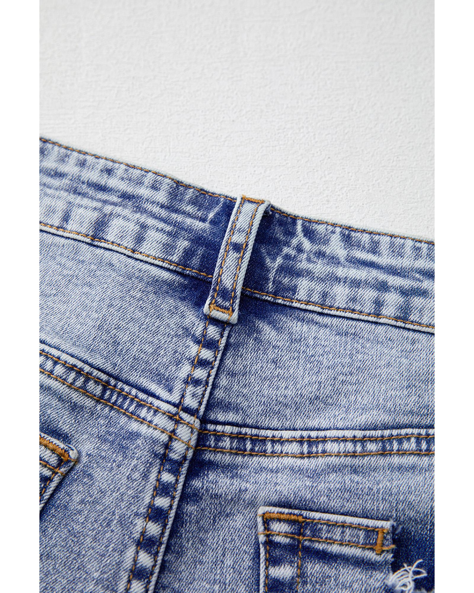 Beau Blue Pearl Studded Pockets Raw Hem Denim Shorts - 8 US 8