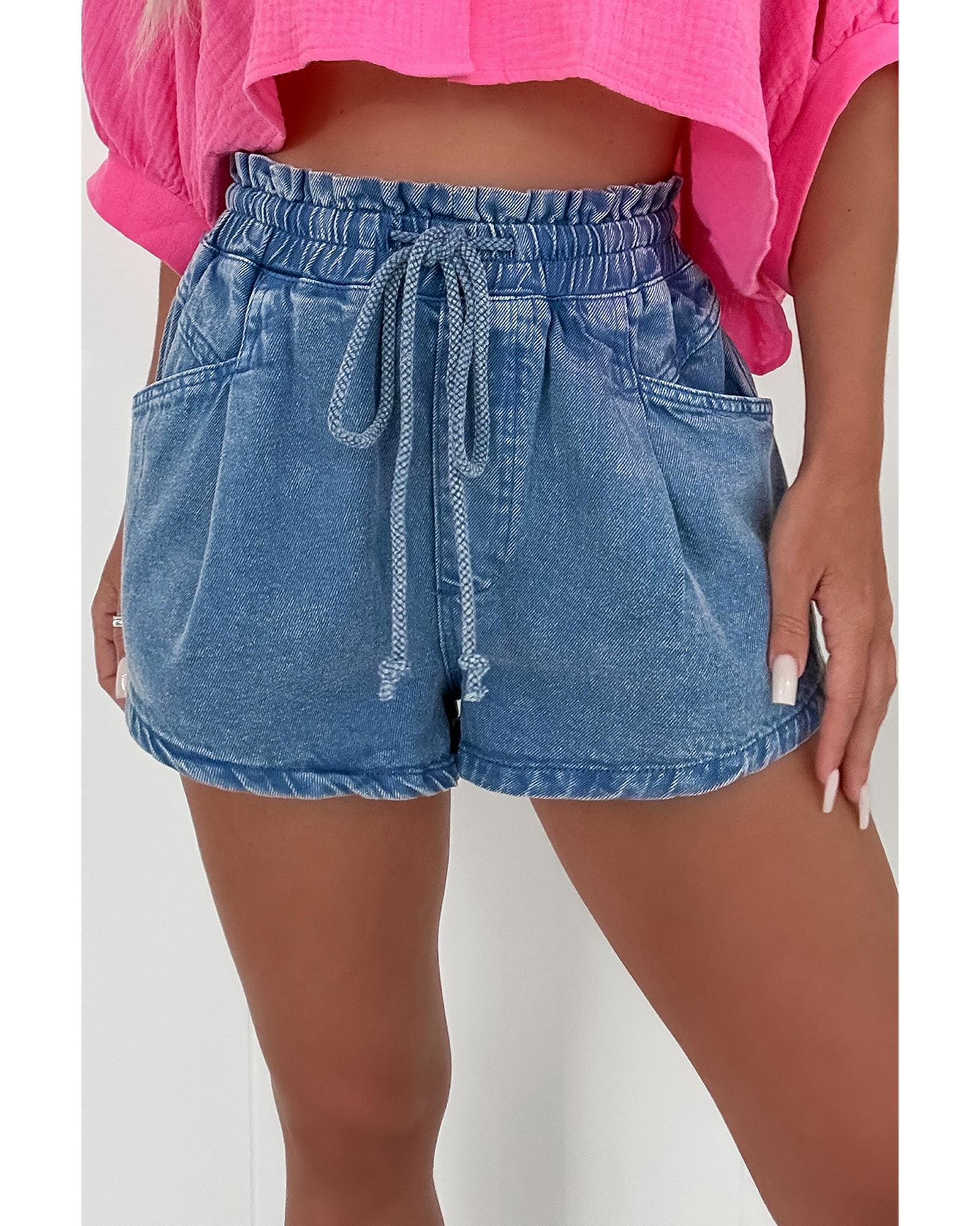 Ashleigh Blue Drawstring High Waist Casual Denim Shorts with Pockets - 12 US 8